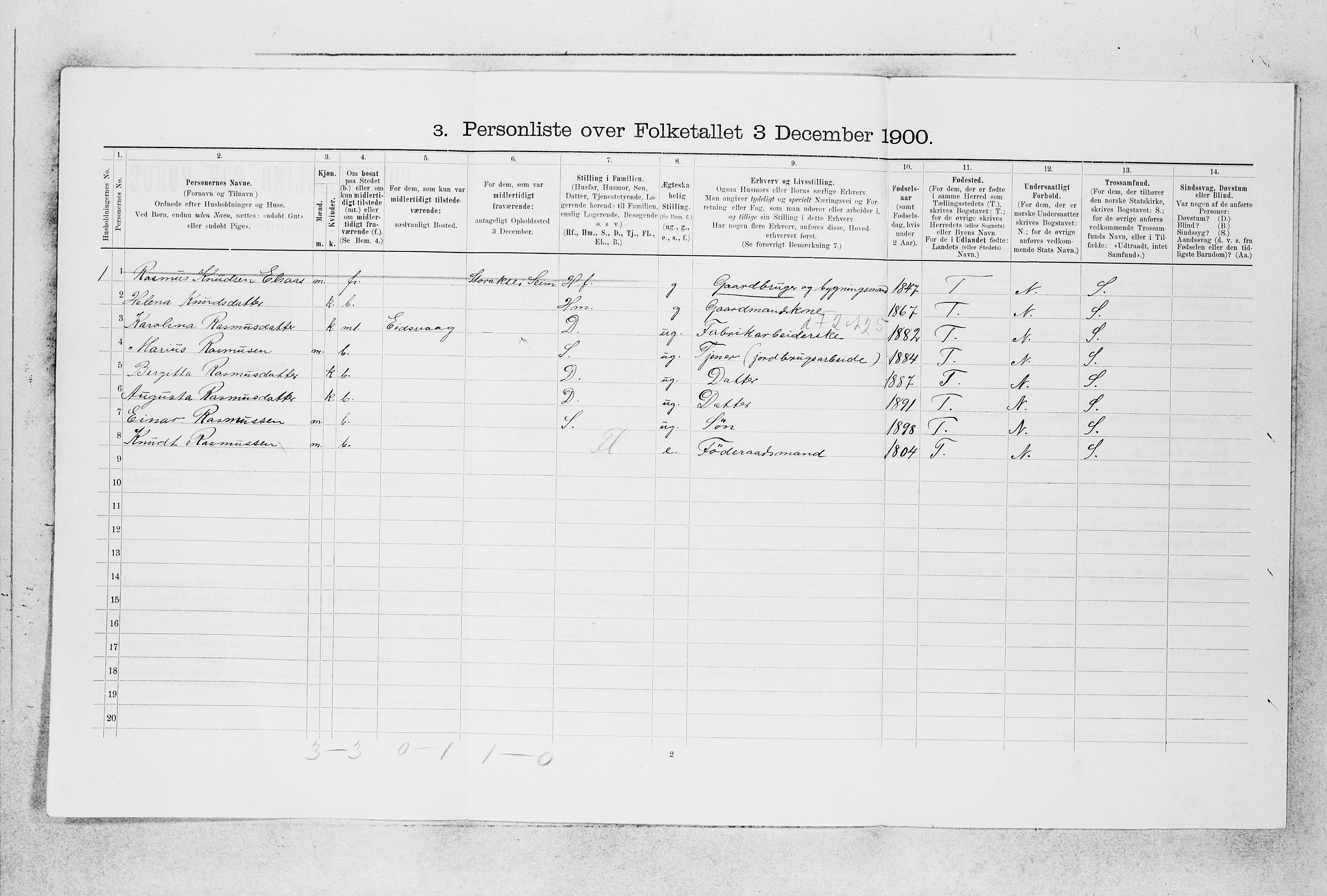 SAB, 1900 census for Alversund, 1900, p. 836