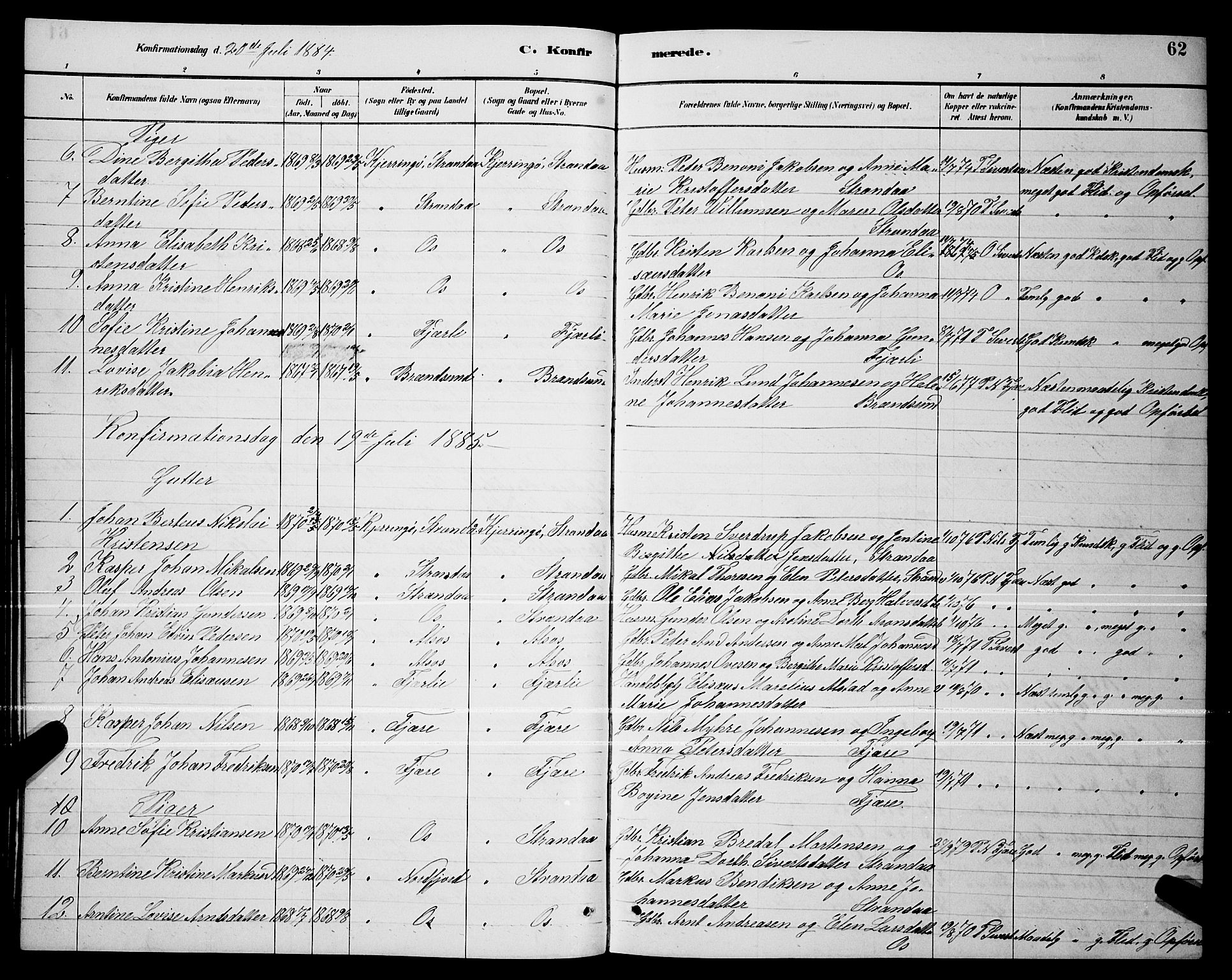 Ministerialprotokoller, klokkerbøker og fødselsregistre - Nordland, AV/SAT-A-1459/803/L0076: Parish register (copy) no. 803C03, 1882-1897, p. 62