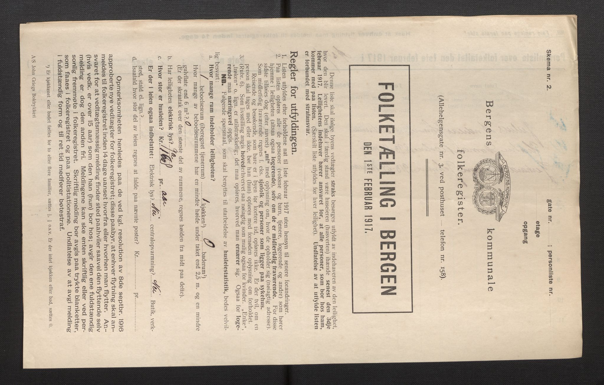 SAB, Municipal Census 1917 for Bergen, 1917, p. 1426