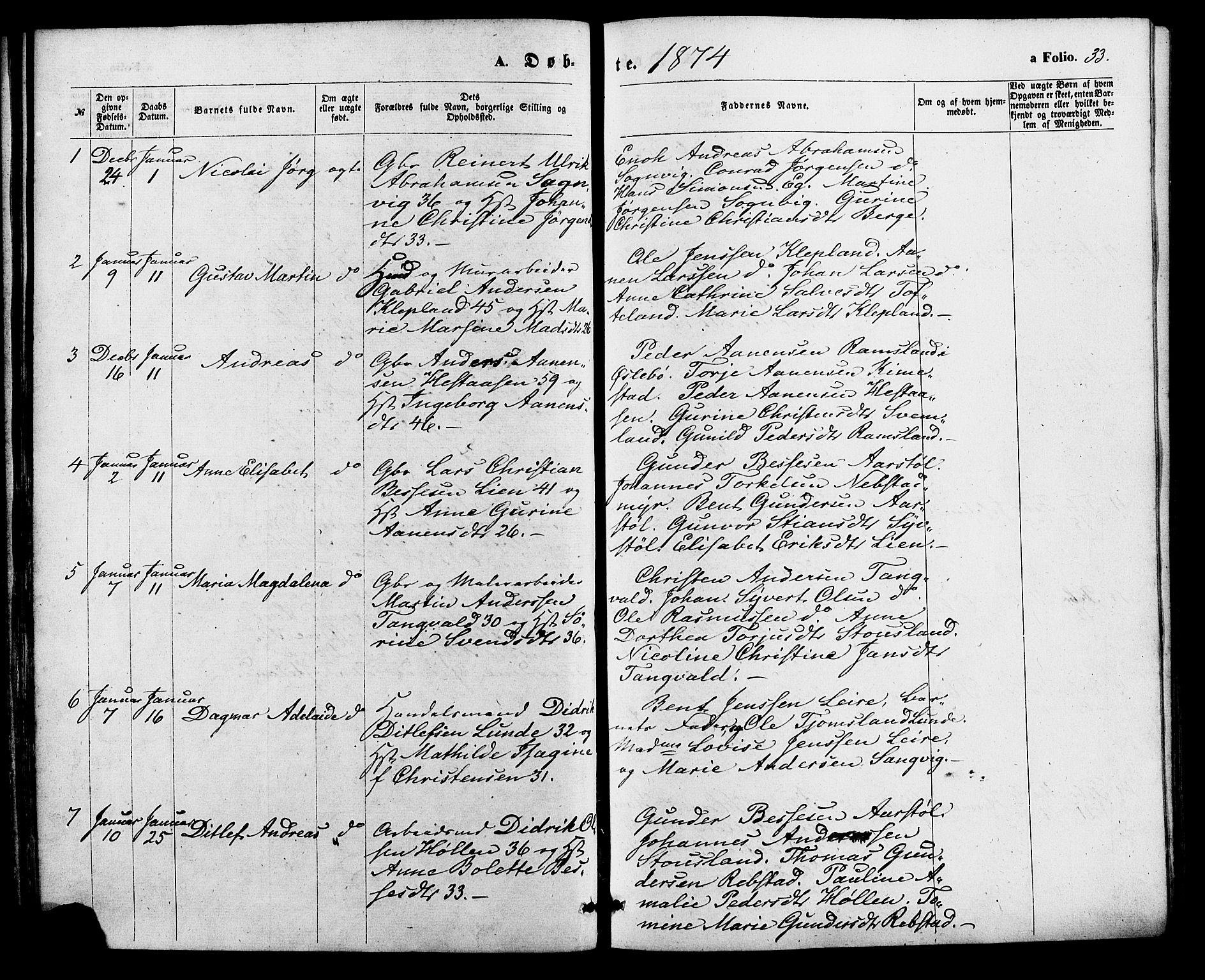 Søgne sokneprestkontor, SAK/1111-0037/F/Fa/Fab/L0011: Parish register (official) no. A 11, 1869-1879, p. 33