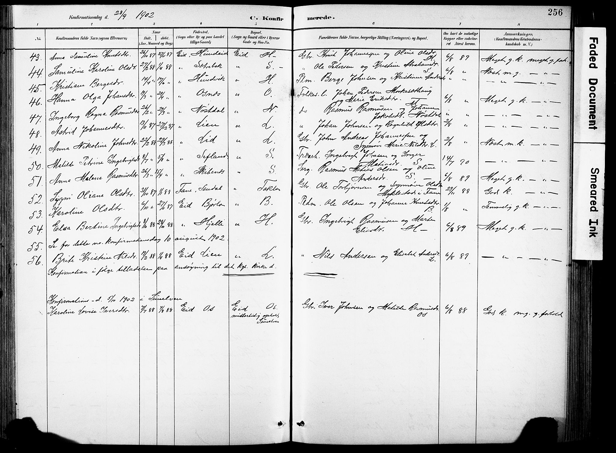 Eid sokneprestembete, AV/SAB-A-82301/H/Hab/Habb/L0002: Parish register (copy) no. B 2, 1882-1907, p. 256