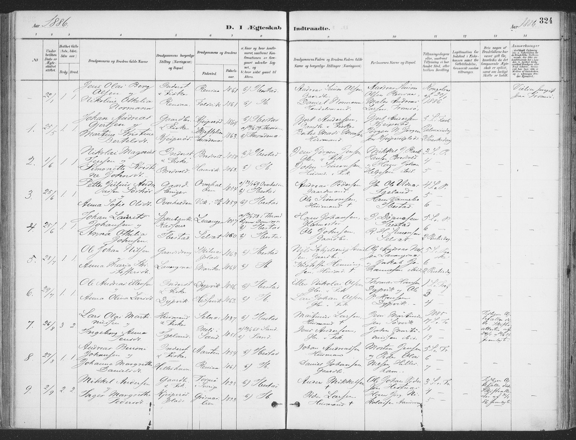 Ibestad sokneprestembete, SATØ/S-0077/H/Ha/Haa/L0011kirke: Parish register (official) no. 11, 1880-1889, p. 324