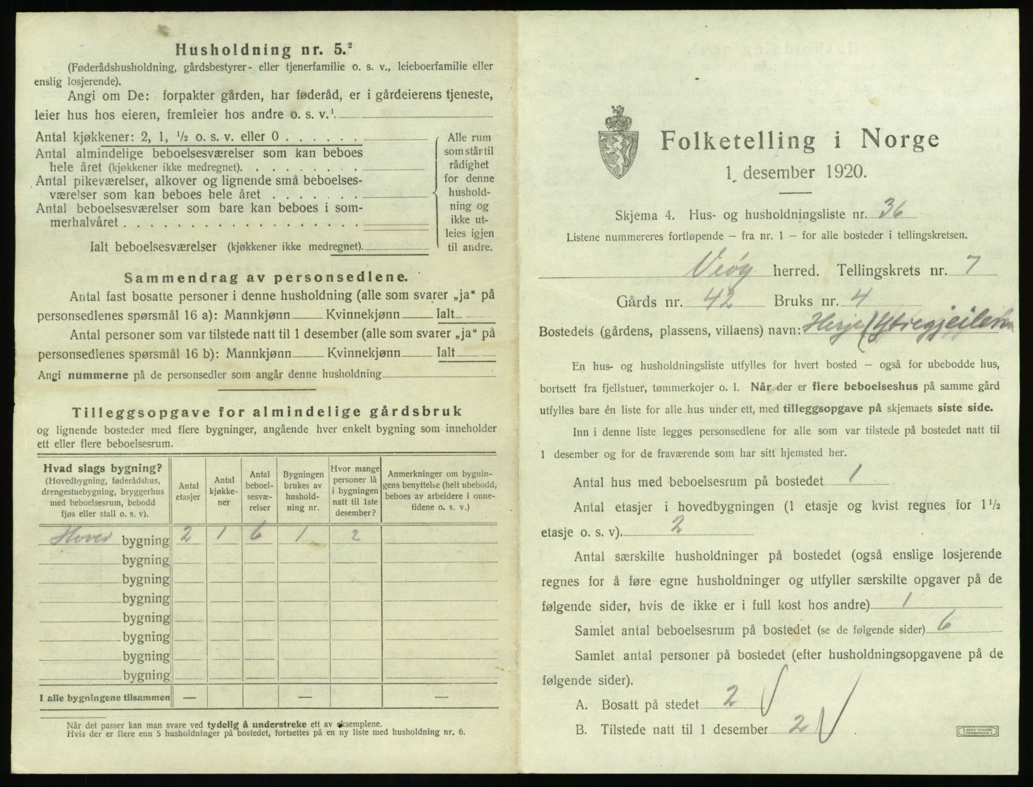 SAT, 1920 census for Veøy, 1920, p. 525