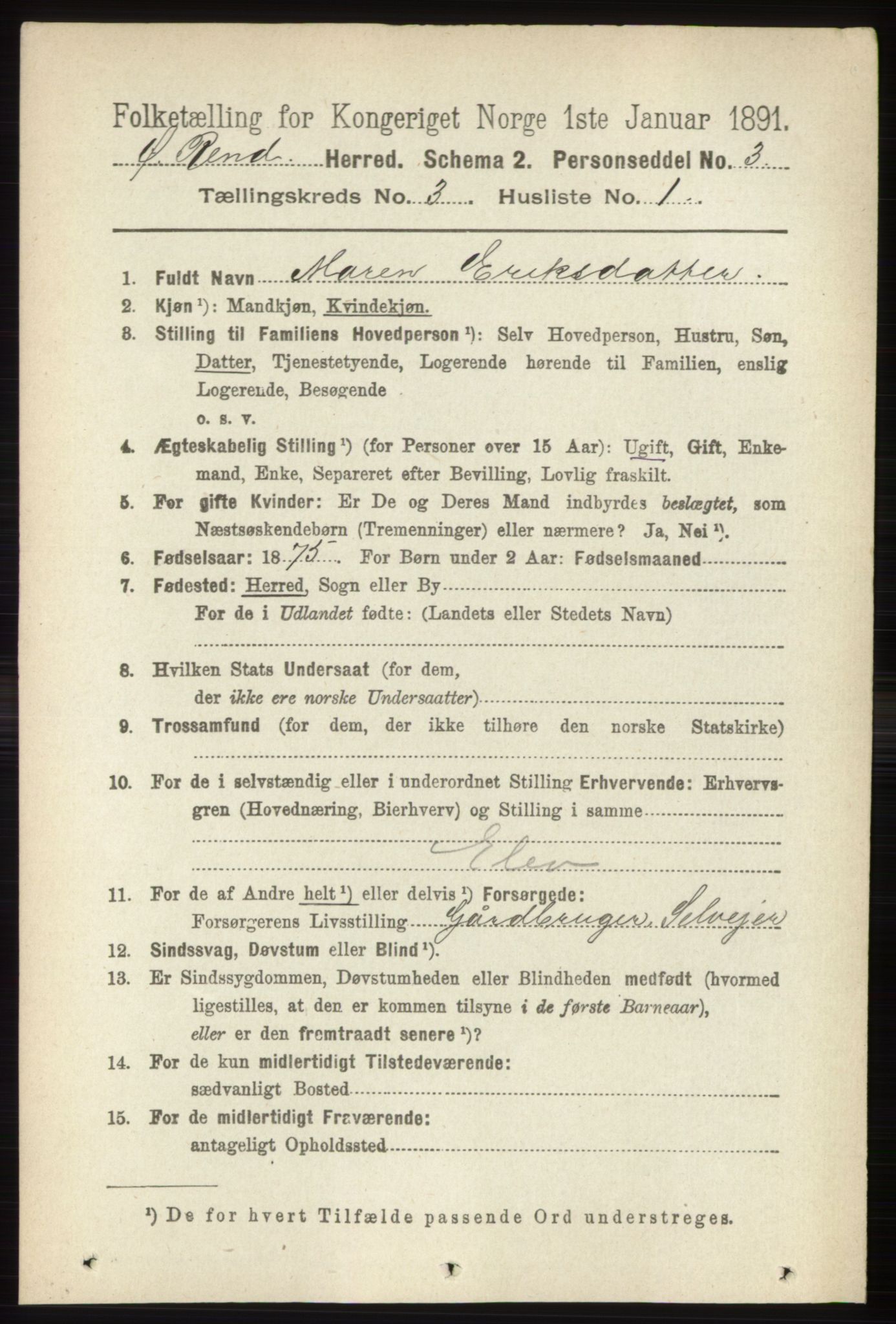 RA, 1891 census for 0433 Øvre Rendal, 1891, p. 820