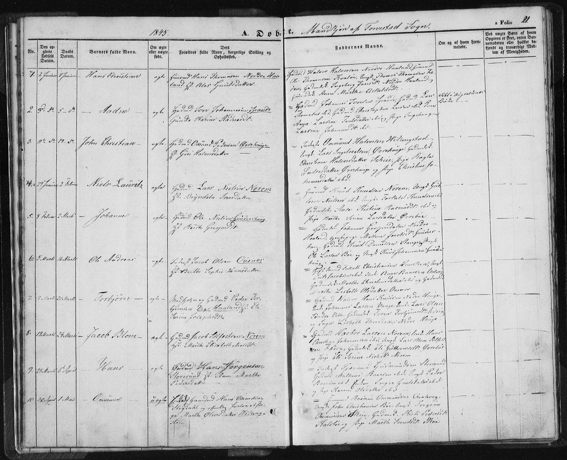 Torvastad sokneprestkontor, AV/SAST-A -101857/H/Ha/Haa/L0005: Parish register (official) no. A 5, 1836-1847, p. 21