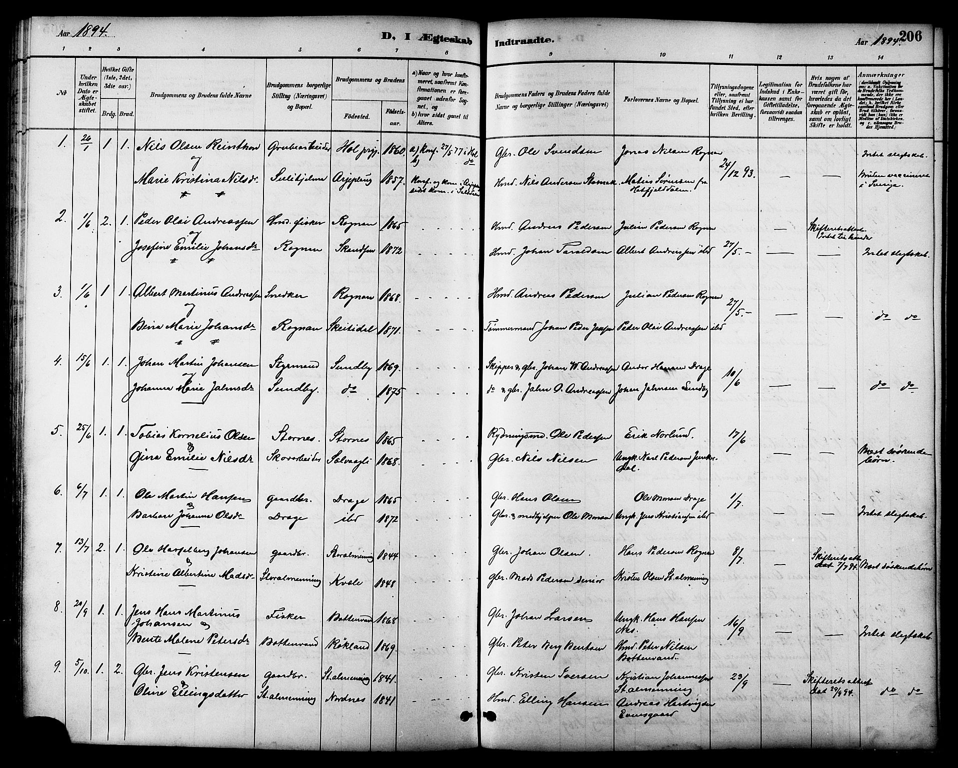 Ministerialprotokoller, klokkerbøker og fødselsregistre - Nordland, SAT/A-1459/847/L0669: Parish register (official) no. 847A09, 1887-1901, p. 206