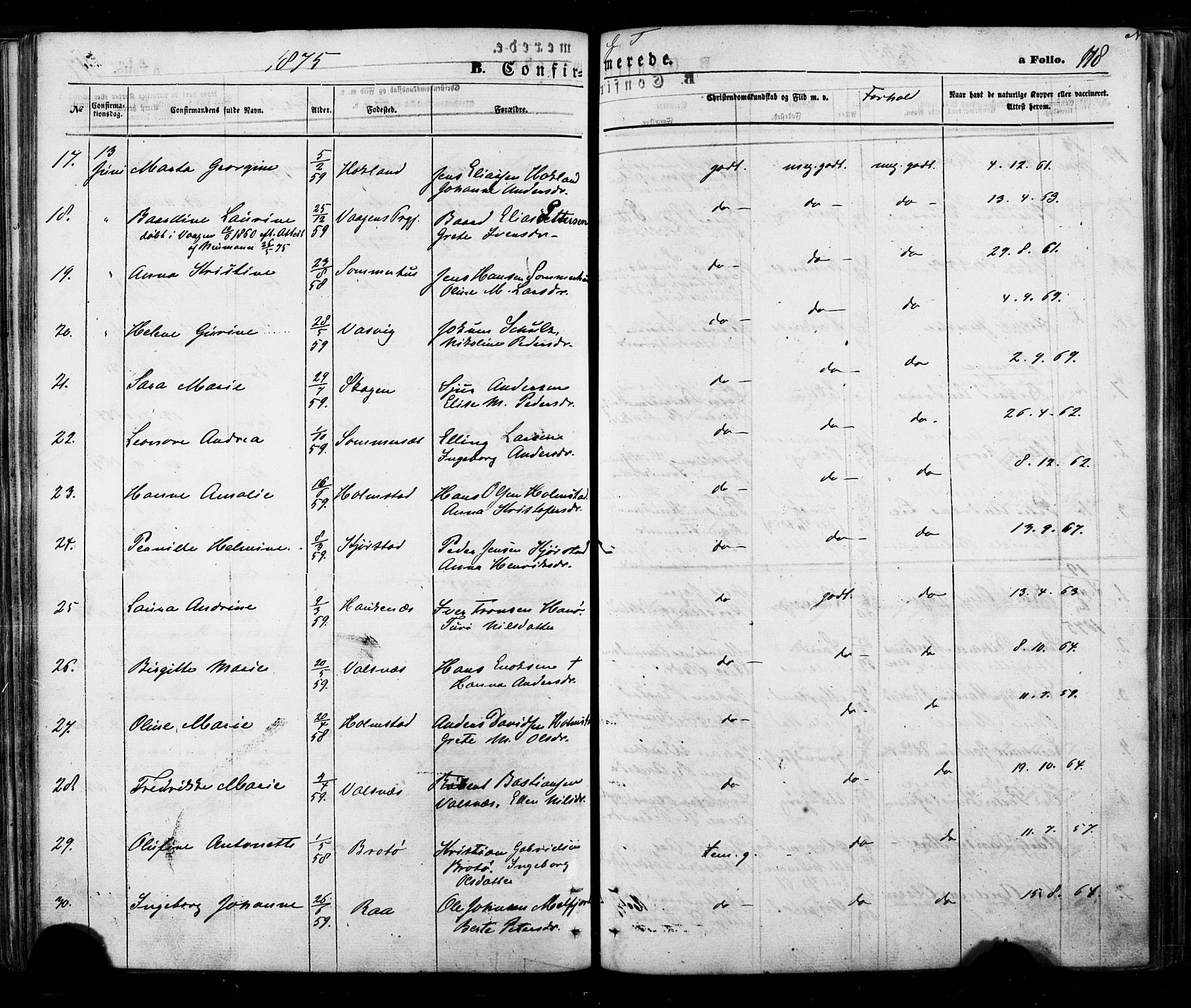 Ministerialprotokoller, klokkerbøker og fødselsregistre - Nordland, AV/SAT-A-1459/888/L1242: Parish register (official) no. 888A08, 1870-1875, p. 118