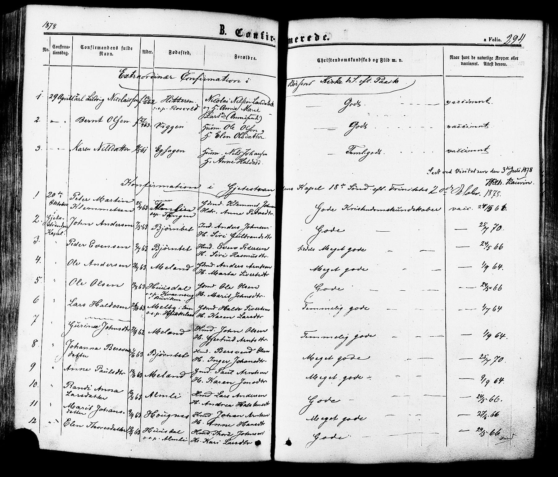 Ministerialprotokoller, klokkerbøker og fødselsregistre - Sør-Trøndelag, SAT/A-1456/665/L0772: Parish register (official) no. 665A07, 1856-1878, p. 294