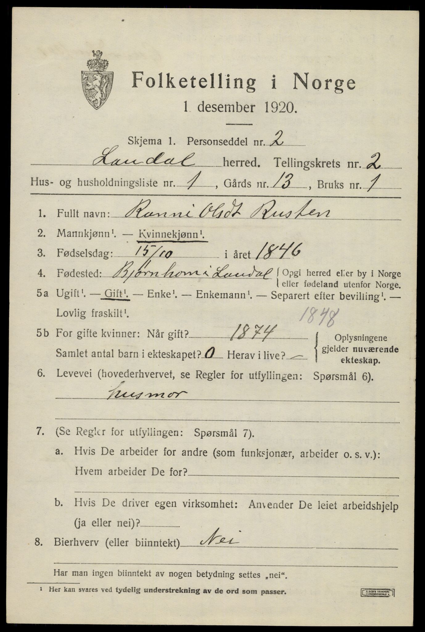 SAK, 1920 census for Laudal, 1920, p. 760