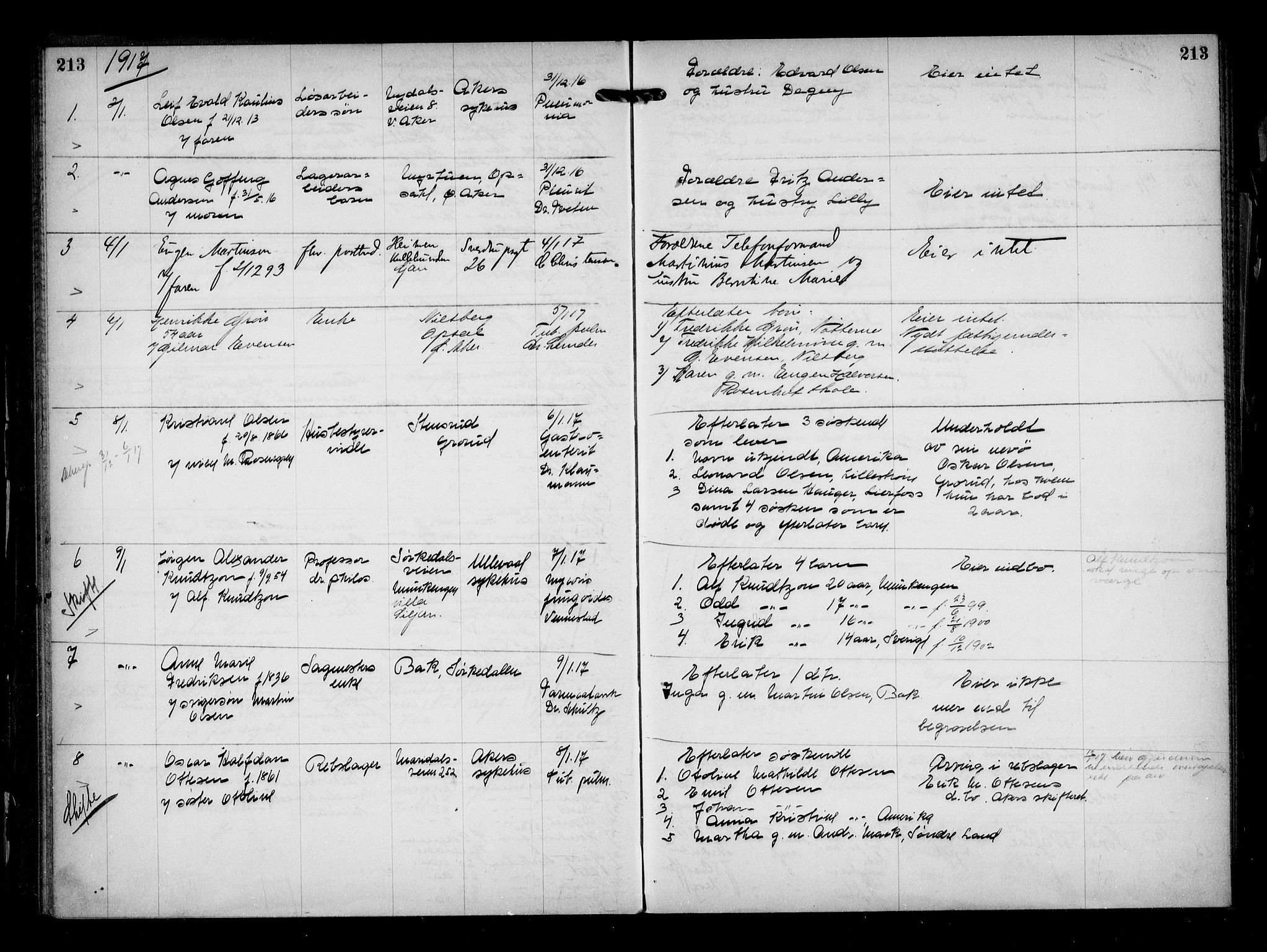 Aker kriminaldommer, skifte- og auksjonsforvalterembete, SAO/A-10452/H/Hb/Hba/Hbaa/L0004: Dødsfallsprotokoll, 1914-1918, p. 213