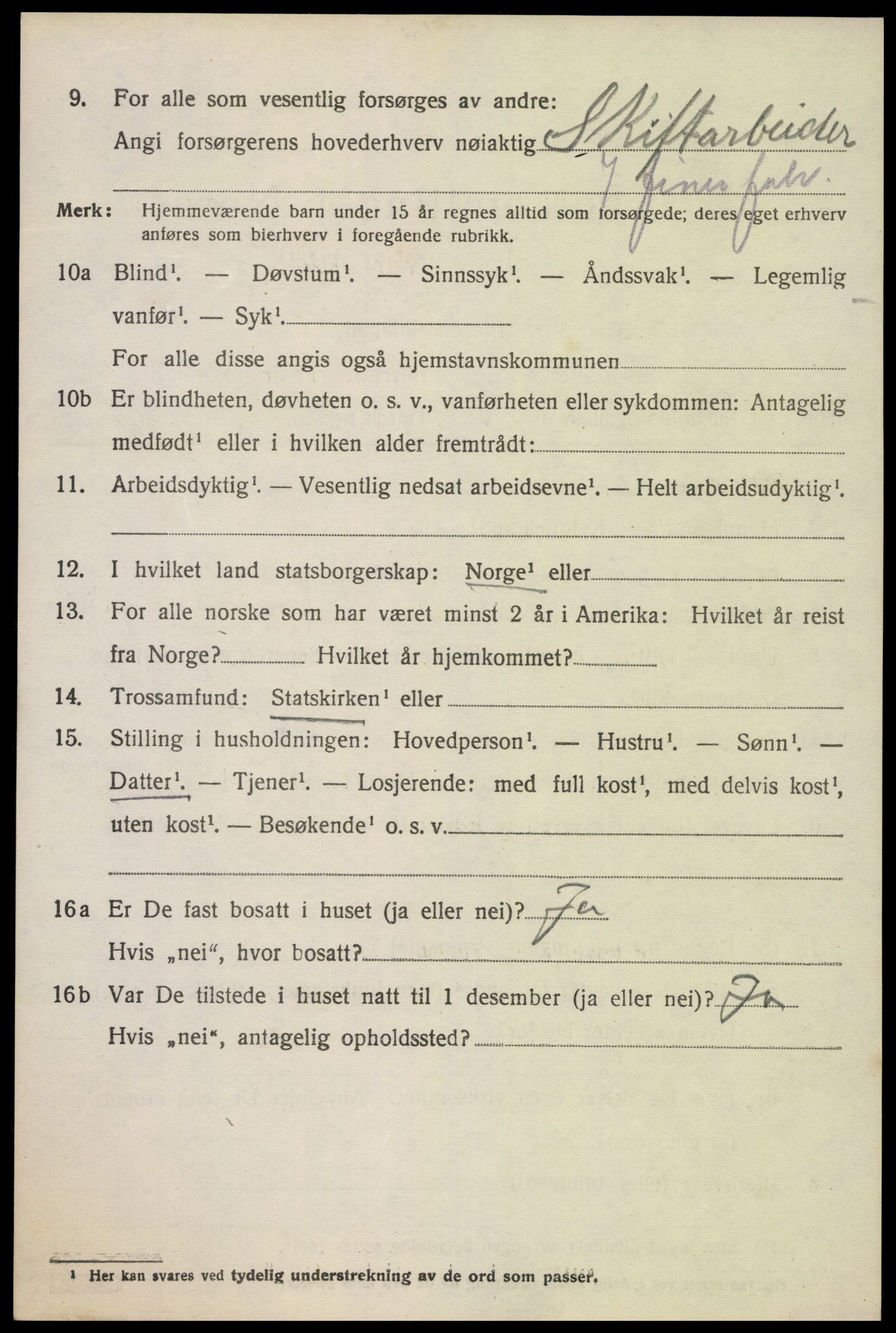 SAK, 1920 census for Oddernes, 1920, p. 5126