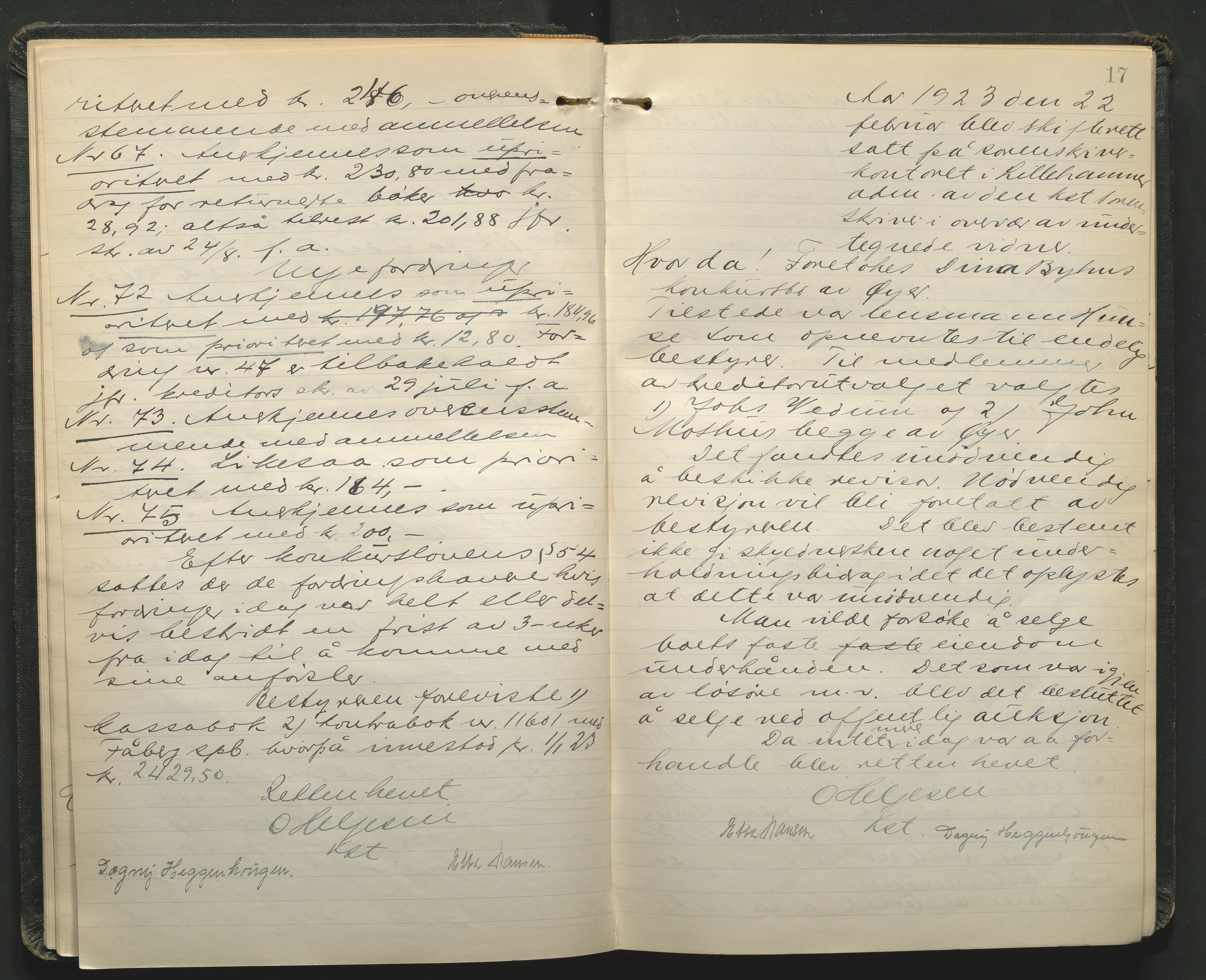 Sør-Gudbrandsdal tingrett, AV/SAH-TING-004/J/Ja/Jad/L0004: Skifteforhandlingsprotokoll - landet, 1922-1927, p. 17