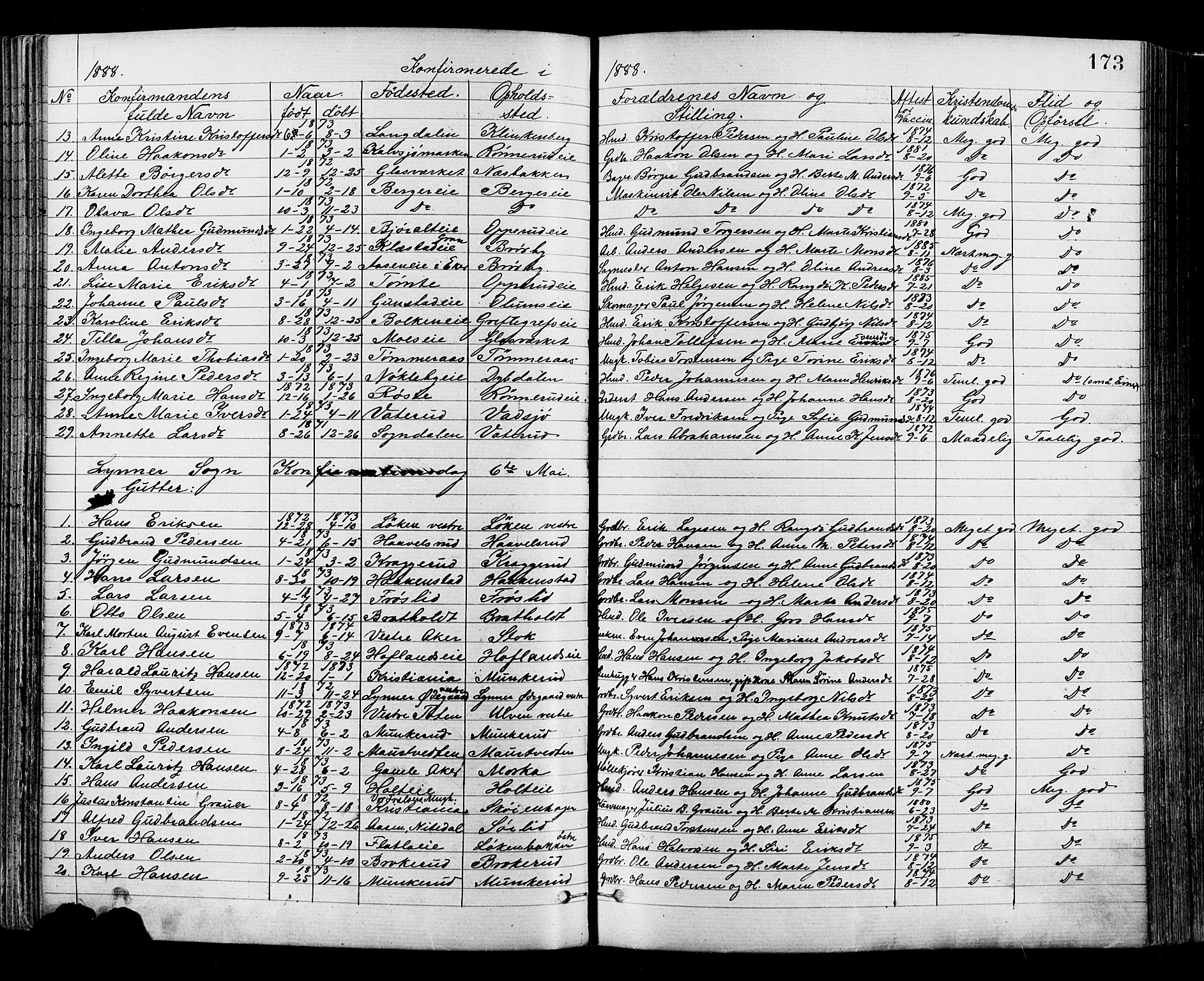 Jevnaker prestekontor, SAH/PREST-116/H/Ha/Haa/L0008: Parish register (official) no. 8, 1877-1890, p. 173