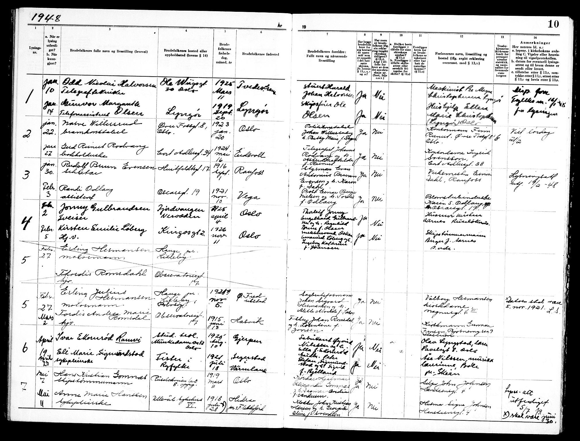 Piperviken prestekontor Kirkebøker, SAO/A-10874/H/L0003: Banns register no. 3, 1945-1959, p. 10