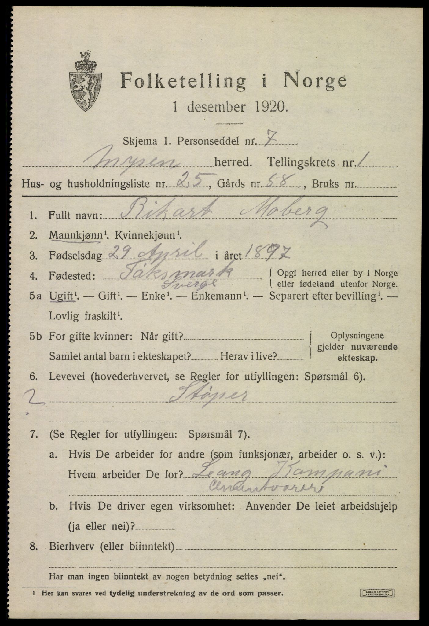 SAO, 1920 census for Mysen, 1920, p. 929