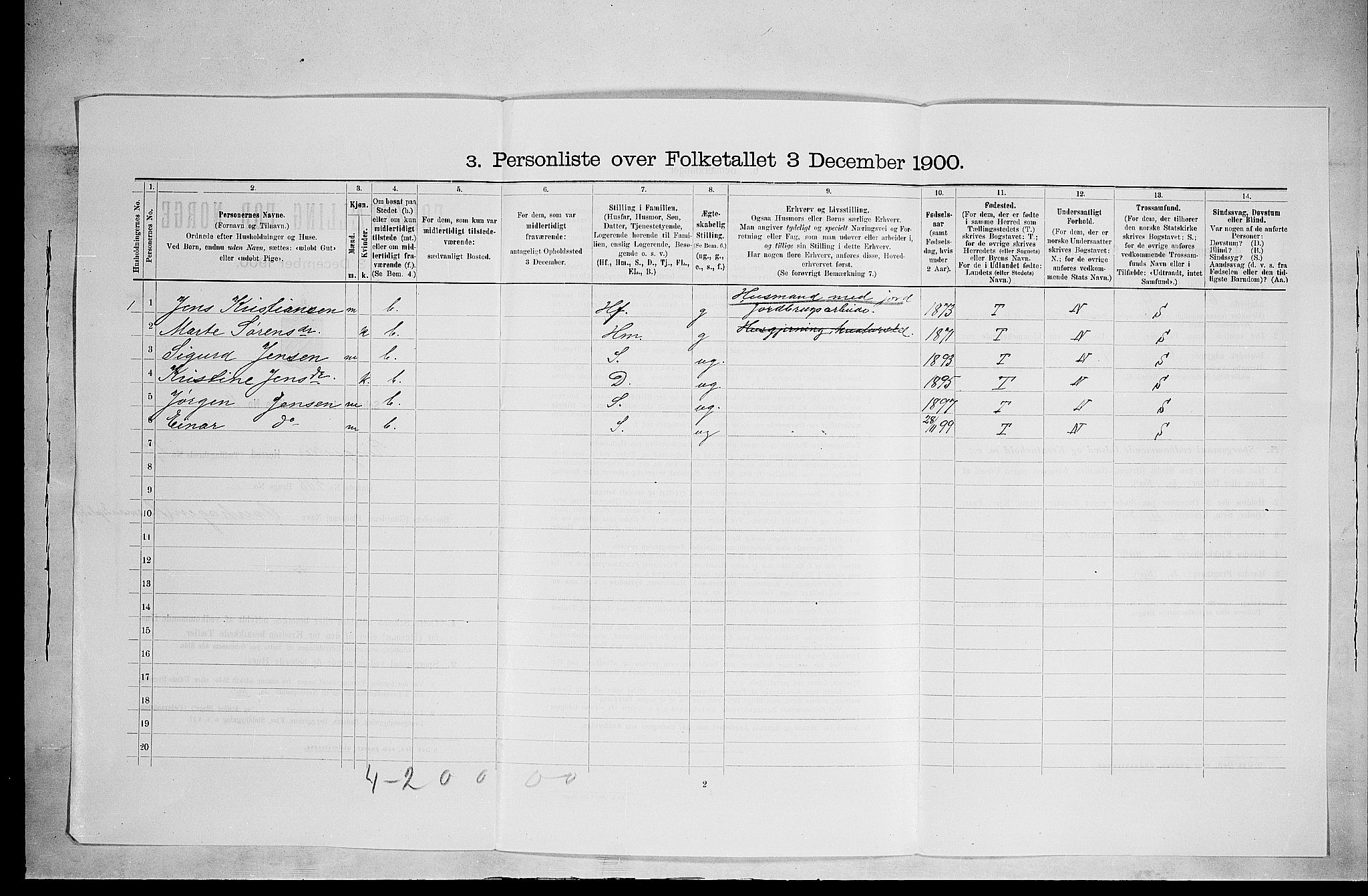 SAH, 1900 census for Ringsaker, 1900, p. 3119