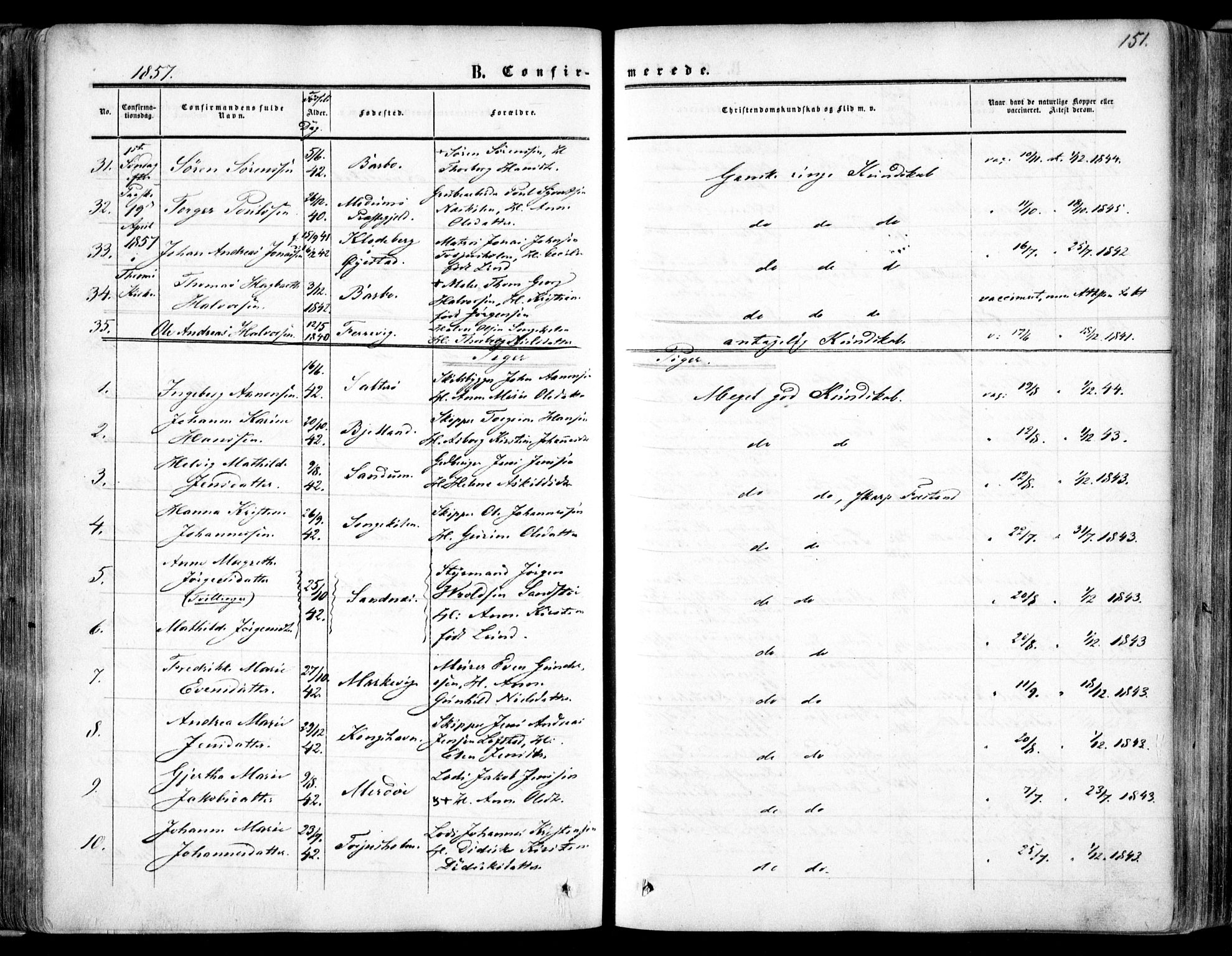 Tromøy sokneprestkontor, AV/SAK-1111-0041/F/Fa/L0006: Parish register (official) no. A 6, 1855-1863, p. 151