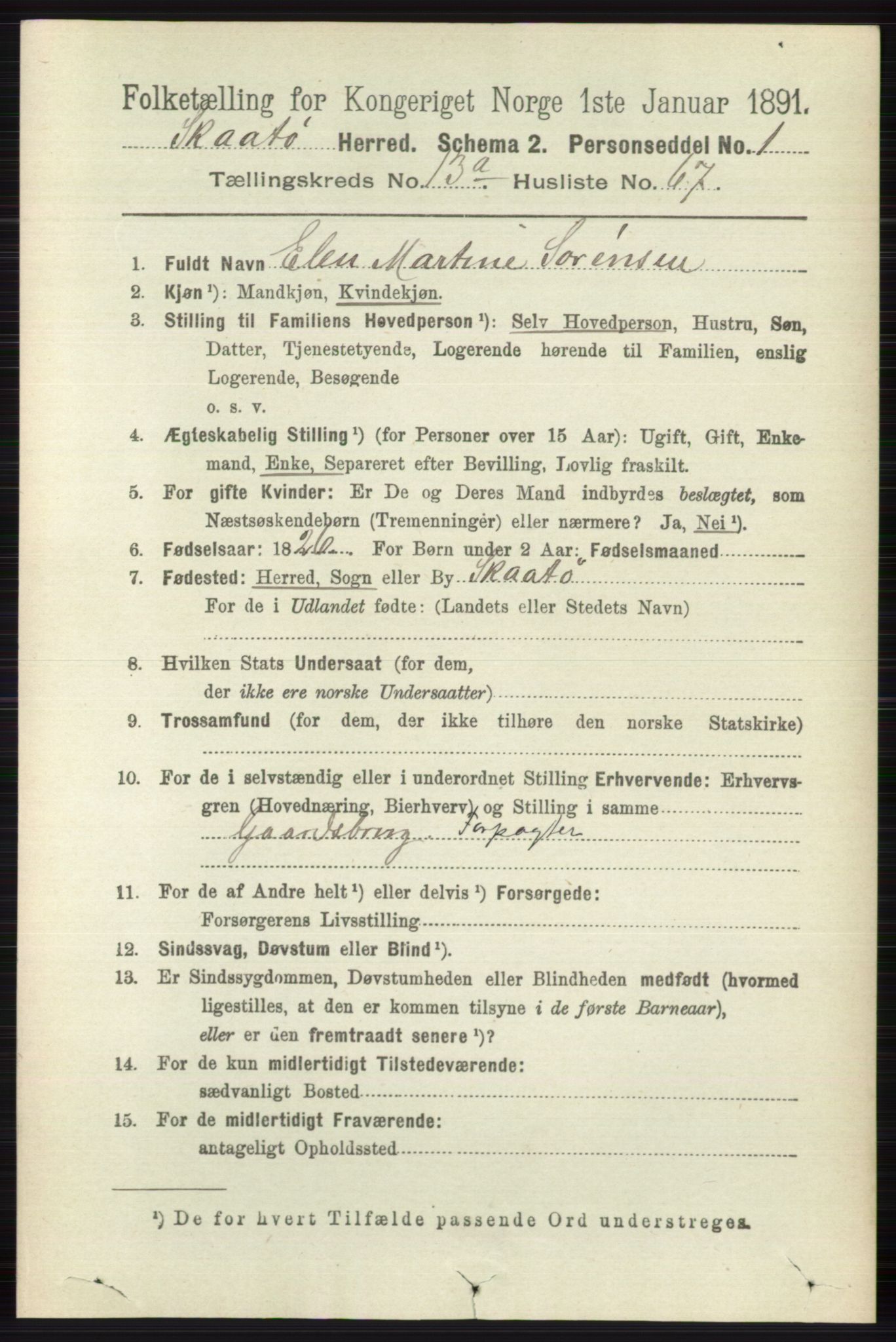 RA, 1891 census for 0815 Skåtøy, 1891, p. 4798