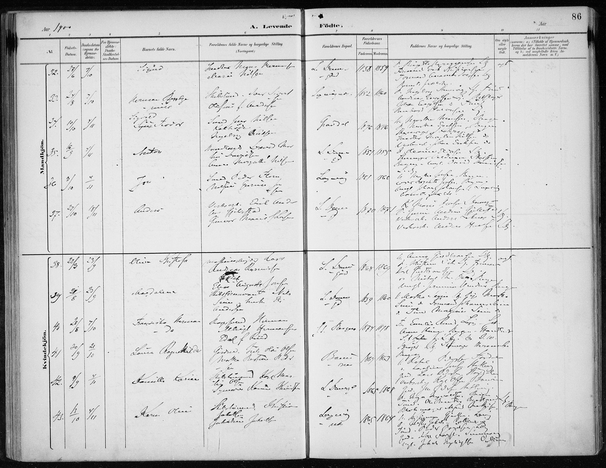 Askøy Sokneprestembete, AV/SAB-A-74101/H/Ha/Haa/Haae/L0003: Parish register (official) no. E 3, 1891-1903, p. 86