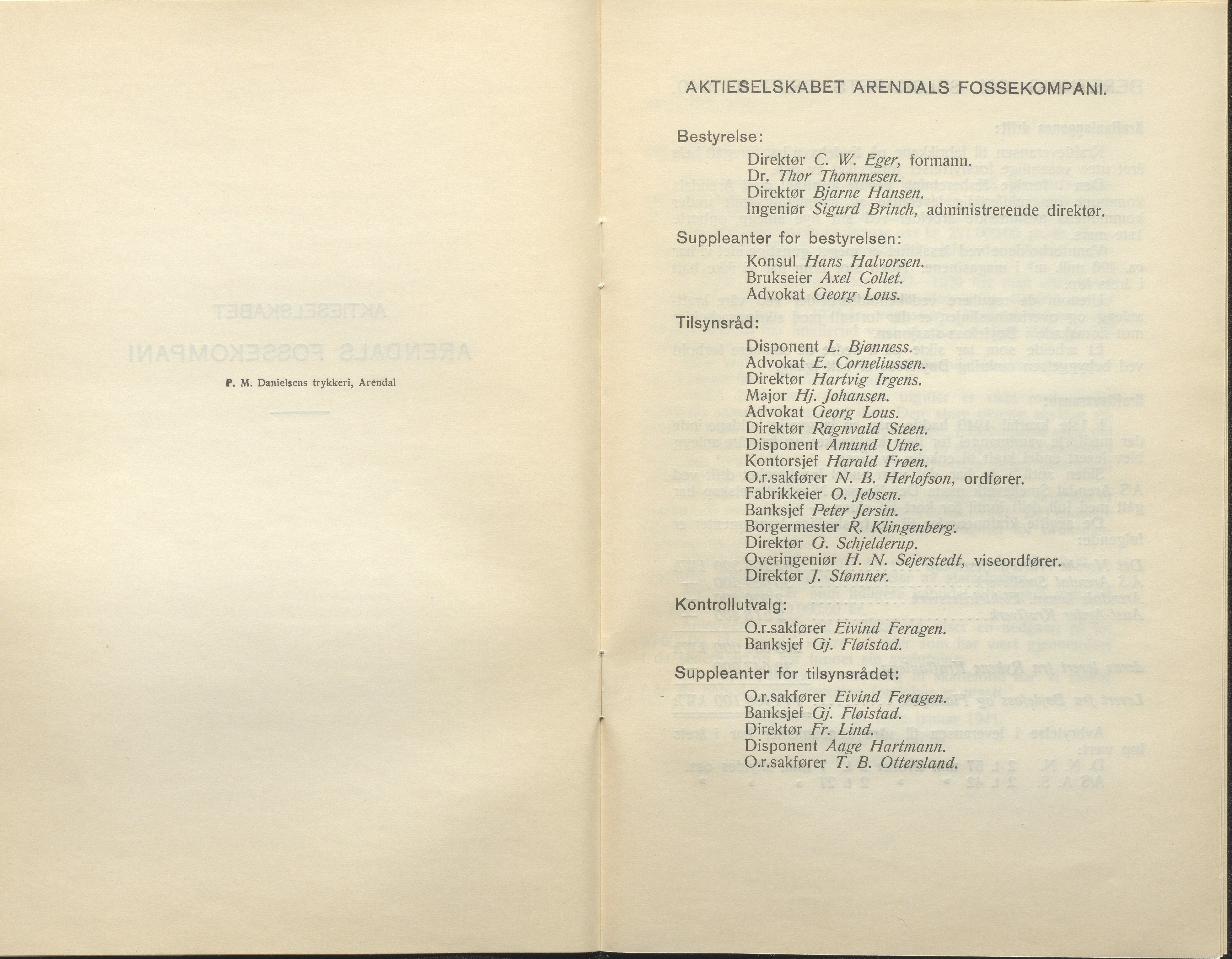 Arendals Fossekompani, AAKS/PA-2413/X/X01/L0001/0010: Beretninger, regnskap, balansekonto, gevinst- og tapskonto / Årsberetning og regnskap 1936 - 1942, 1936-1942