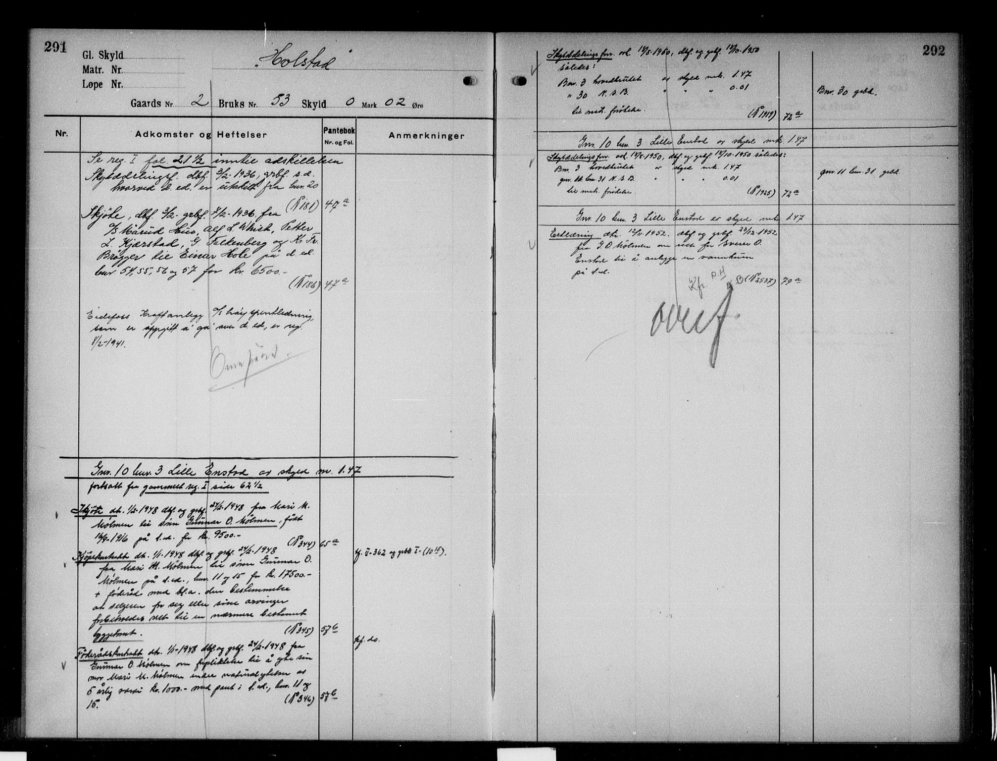 Nord-Gudbrandsdal tingrett, AV/SAH-TING-002/H/Ha/Hac/L0003: Mortgage register no. 3, 1928-1950, p. 291-292