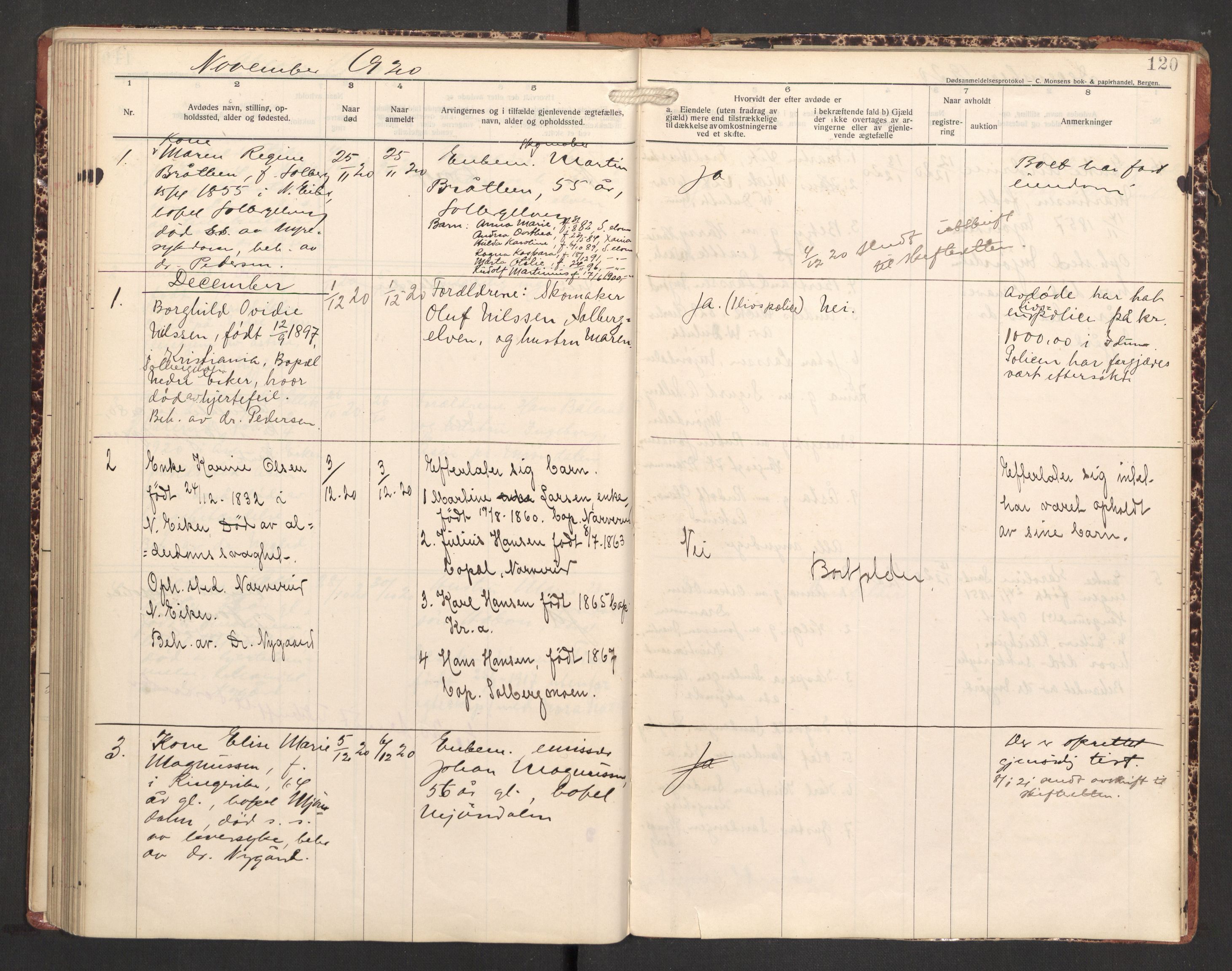 Nedre Eiker lensmannskontor, AV/SAKO-A-530/H/Ha/L0002: Dødsfallsprotokoll, 1915-1922, p. 120