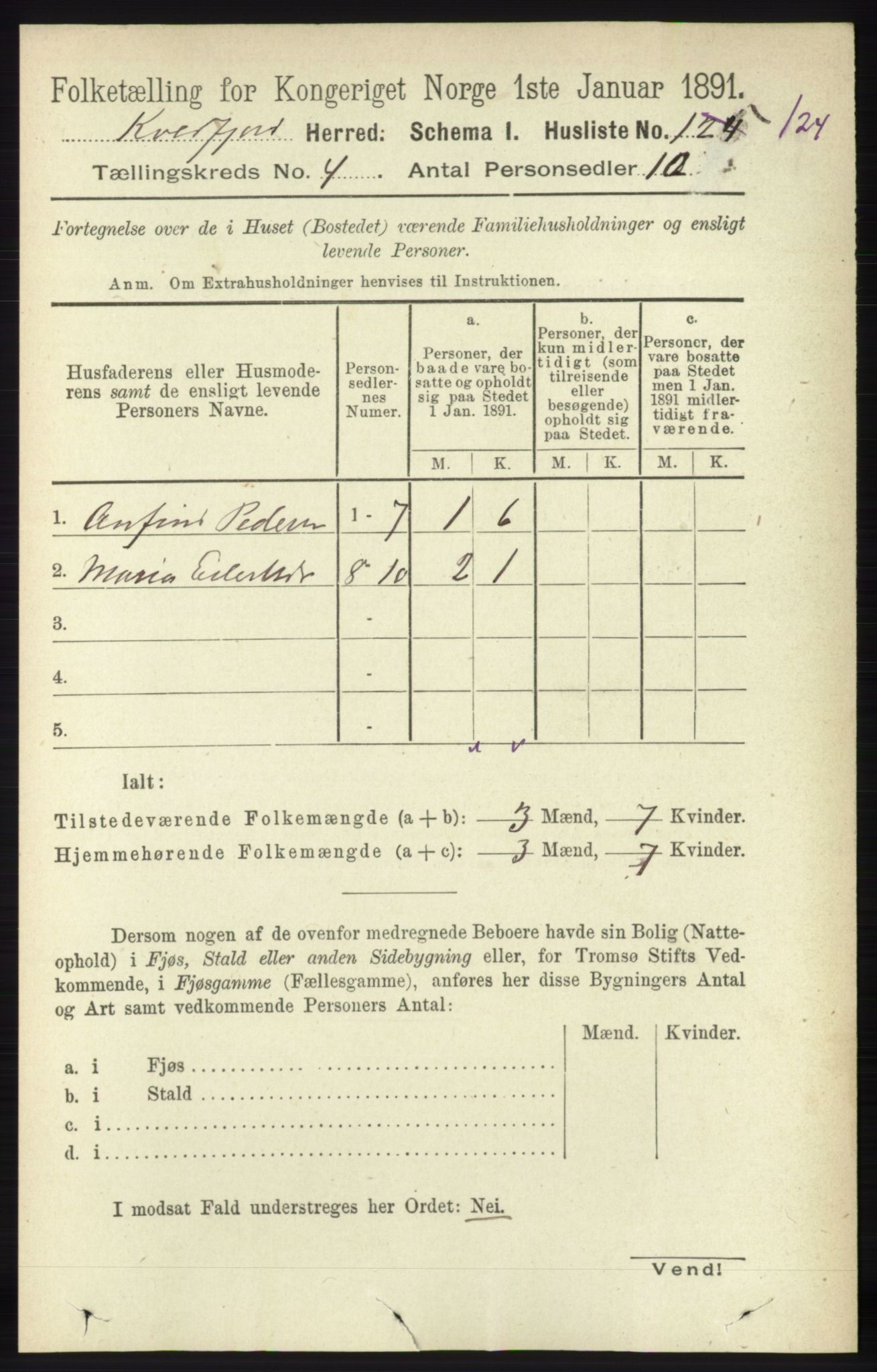 RA, 1891 census for 1911 Kvæfjord, 1891, p. 1874