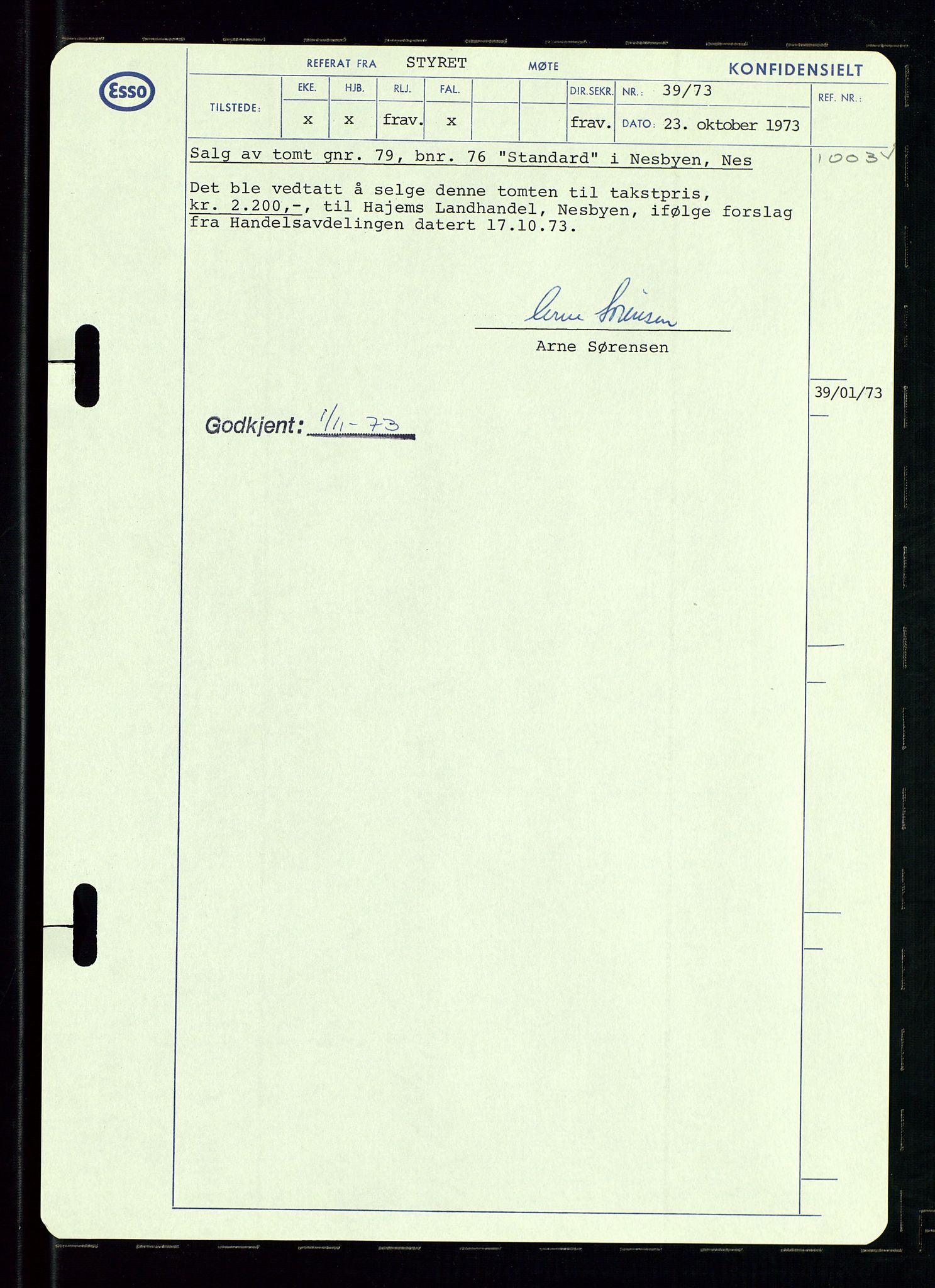 Pa 0982 - Esso Norge A/S, AV/SAST-A-100448/A/Aa/L0003/0002: Den administrerende direksjon Board minutes (styrereferater) og Bedriftforsamlingsprotokoll / Den administrerende direksjon Board minutes (styrereferater), 1970-1974, p. 47