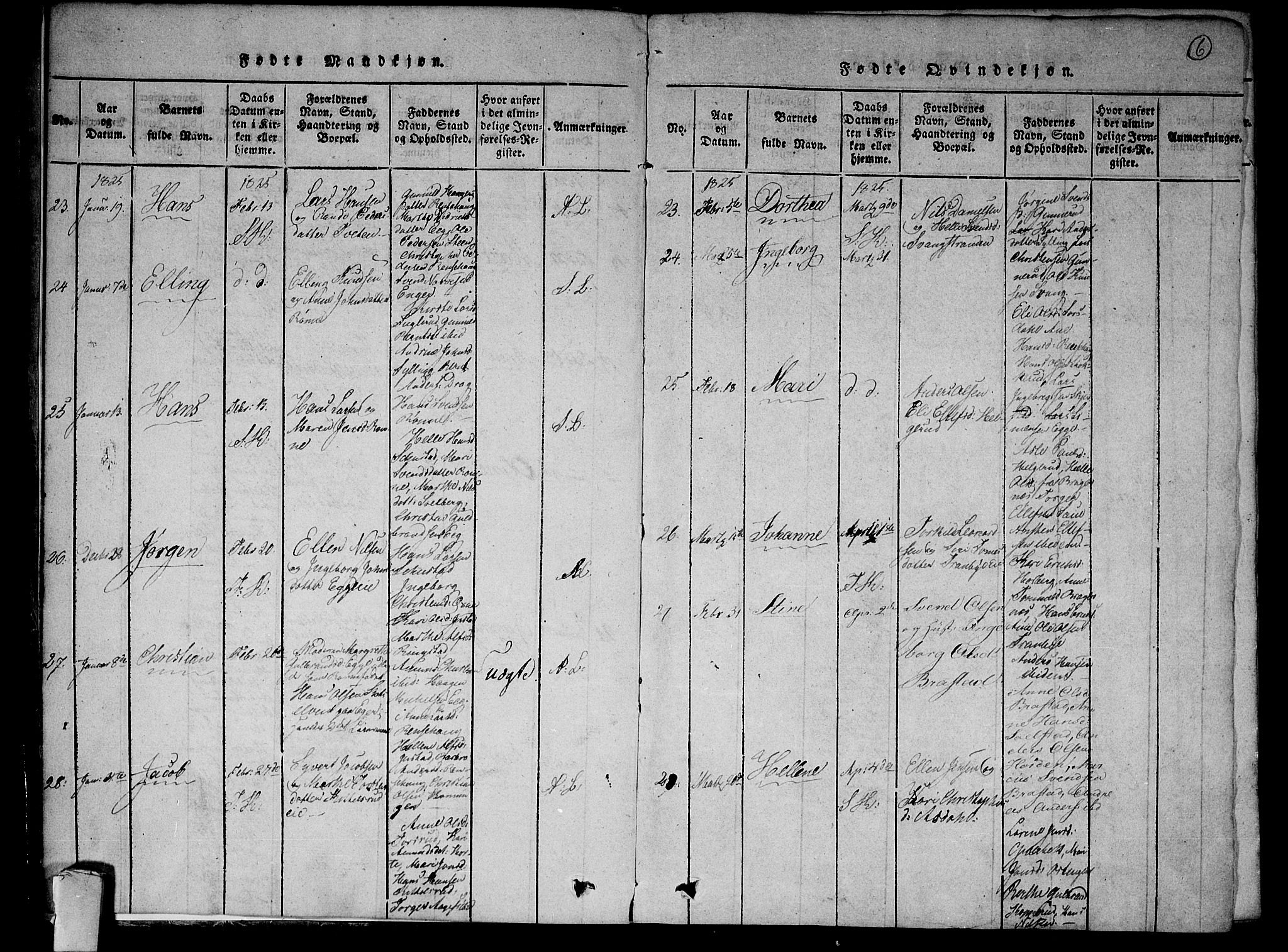 Lier kirkebøker, AV/SAKO-A-230/F/Fa/L0009: Parish register (official) no. I 9, 1824-1827, p. 6