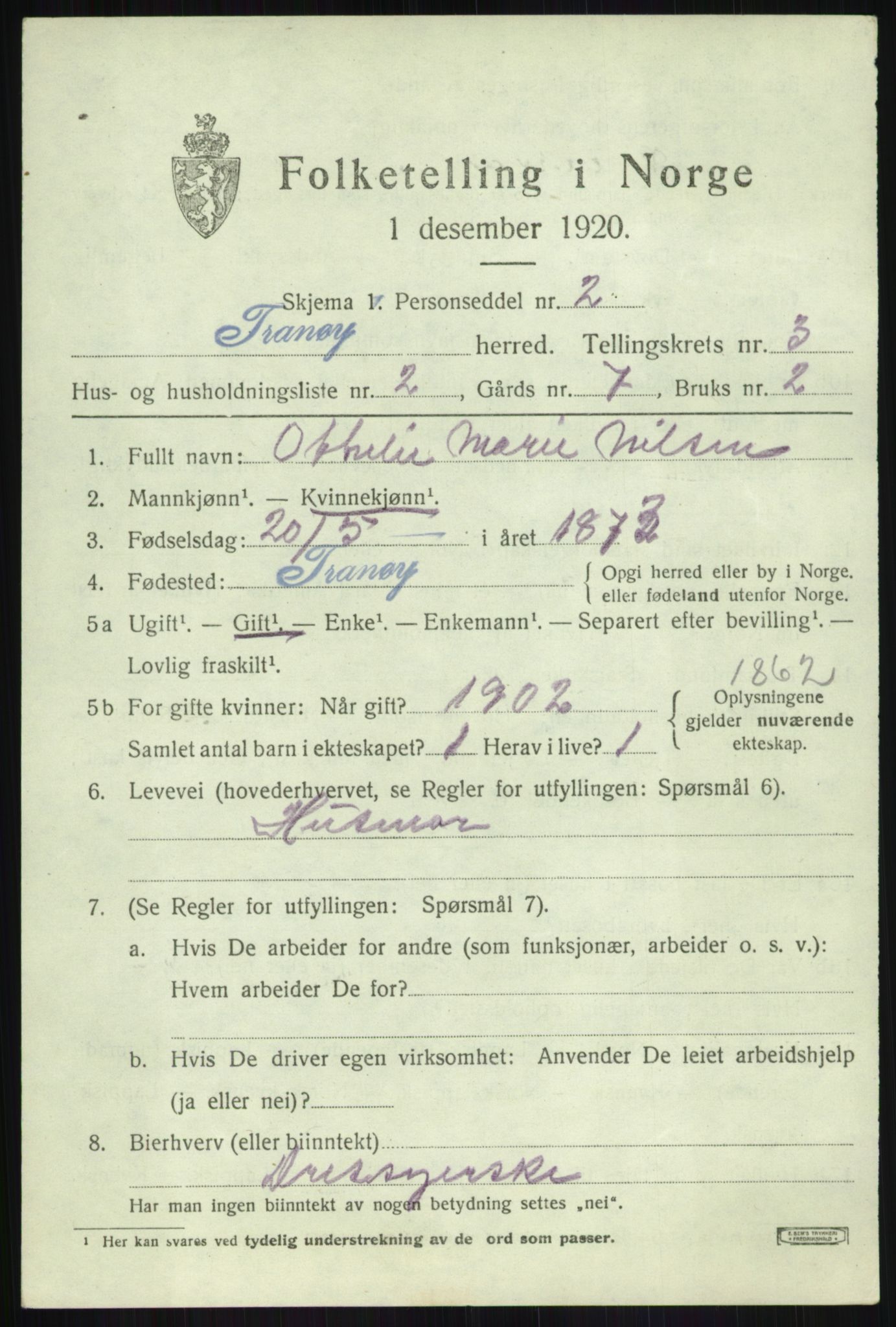 SATØ, 1920 census for Tranøy, 1920, p. 1573