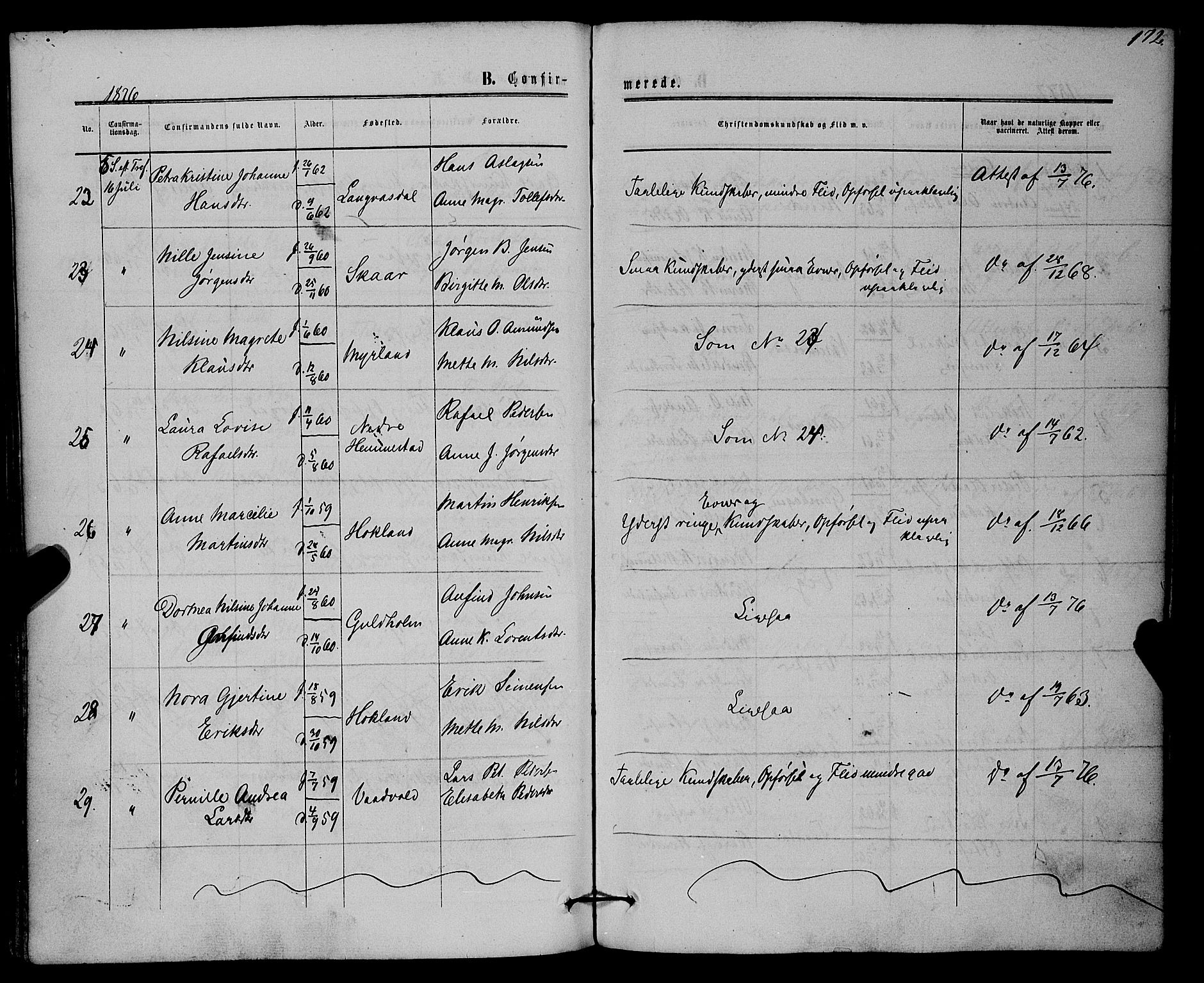 Kvæfjord sokneprestkontor, AV/SATØ-S-1323/G/Ga/Gaa/L0004kirke: Parish register (official) no. 4, 1857-1877, p. 172