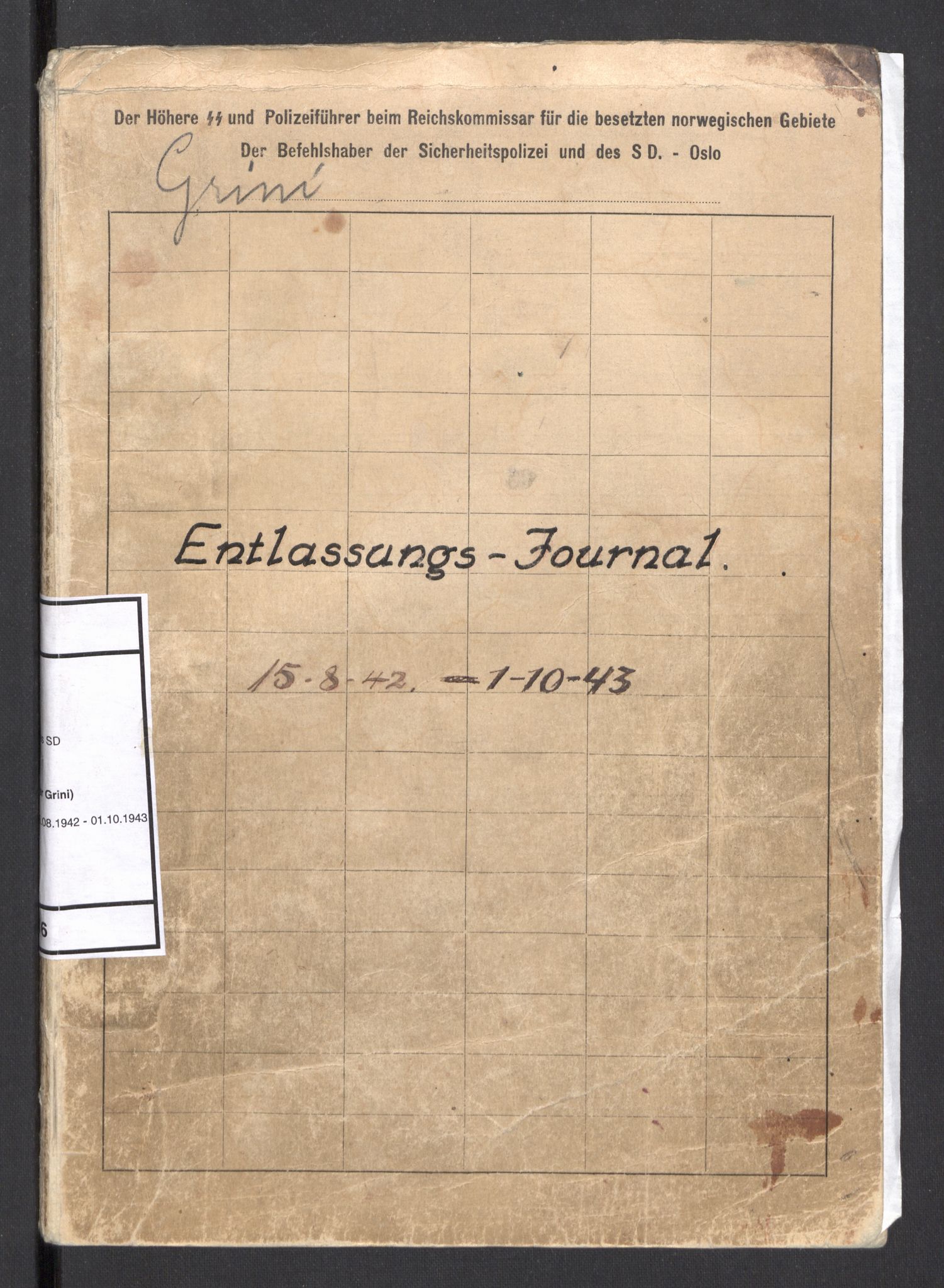 Befehlshaber der Sicherheitspolizei und des SD, RA/RAFA-5969/F/Fa/Faa/L0016: Frigivelsesjournal (Entlassungsjournal), 1942-1943