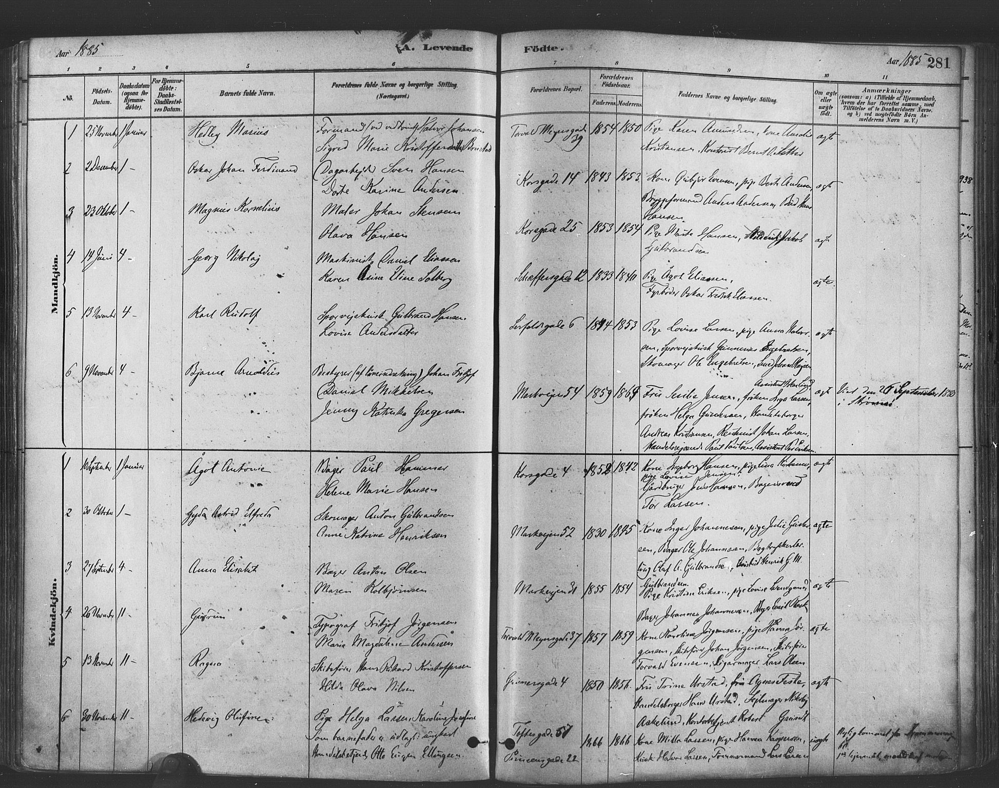 Paulus prestekontor Kirkebøker, SAO/A-10871/F/Fa/L0003: Parish register (official) no. 3, 1879-1887, p. 281