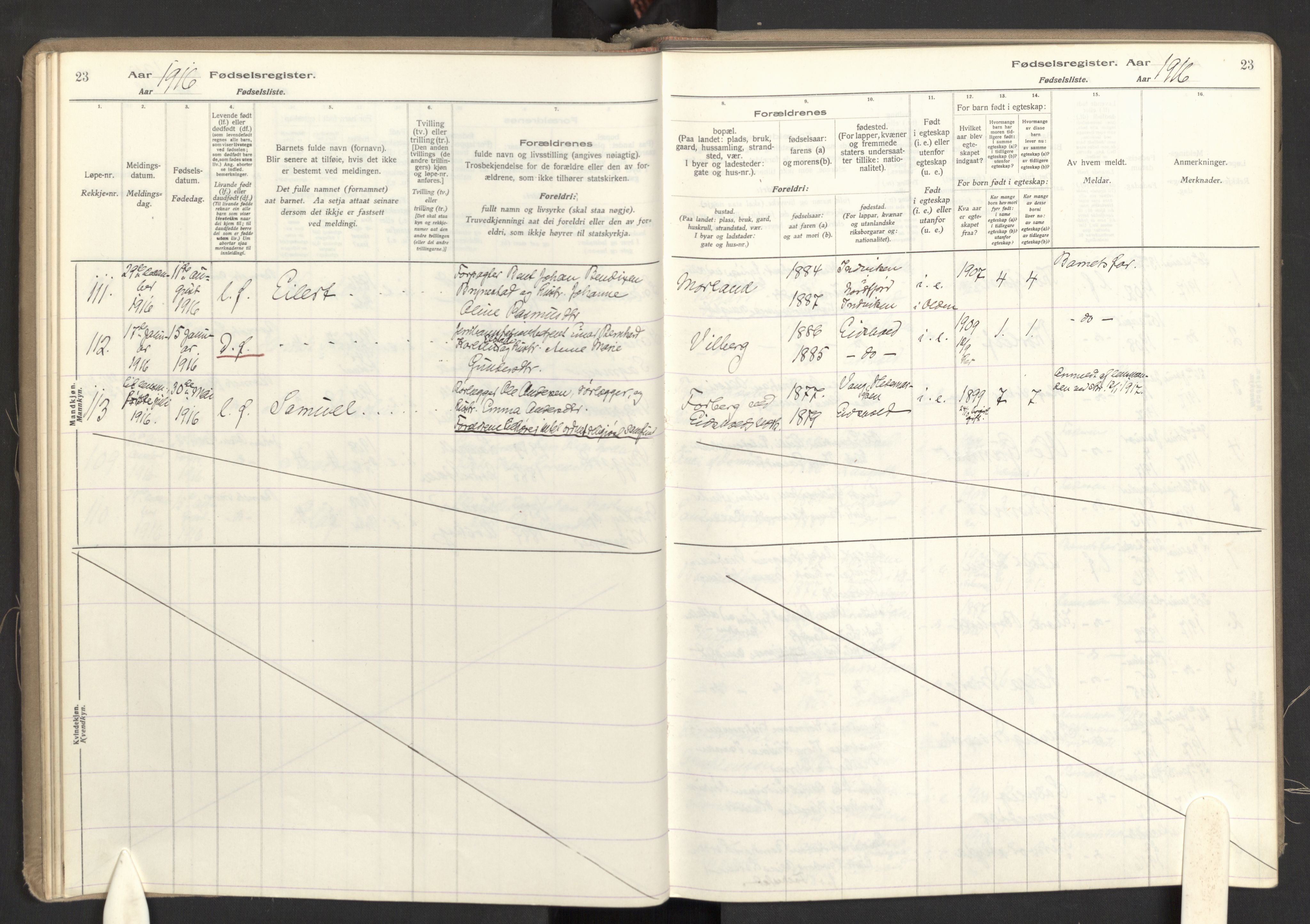 Eidsvoll prestekontor Kirkebøker, SAO/A-10888: Birth register no. I 1, 1916-1924, p. 23