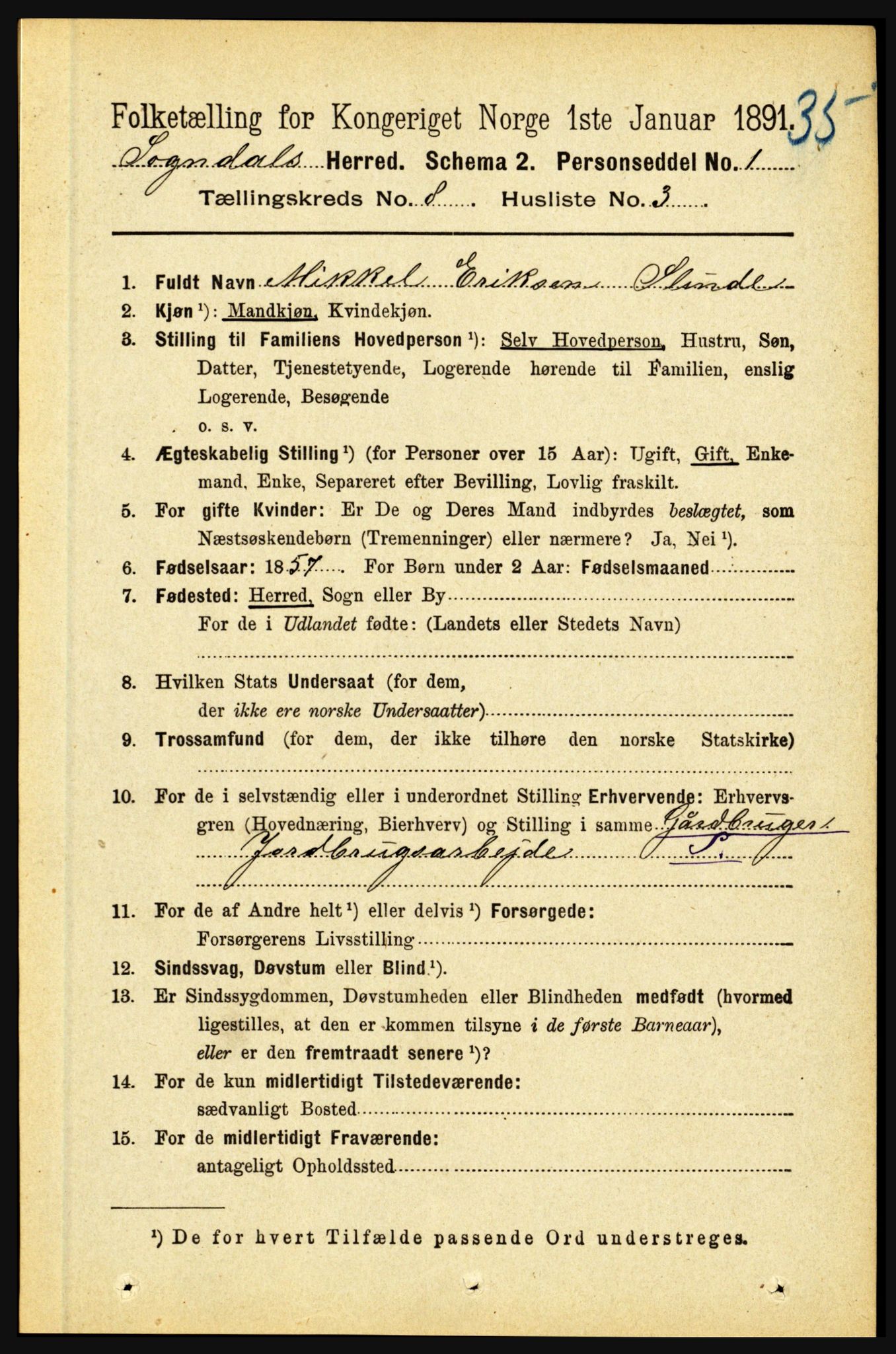 RA, 1891 census for 1420 Sogndal, 1891, p. 3314