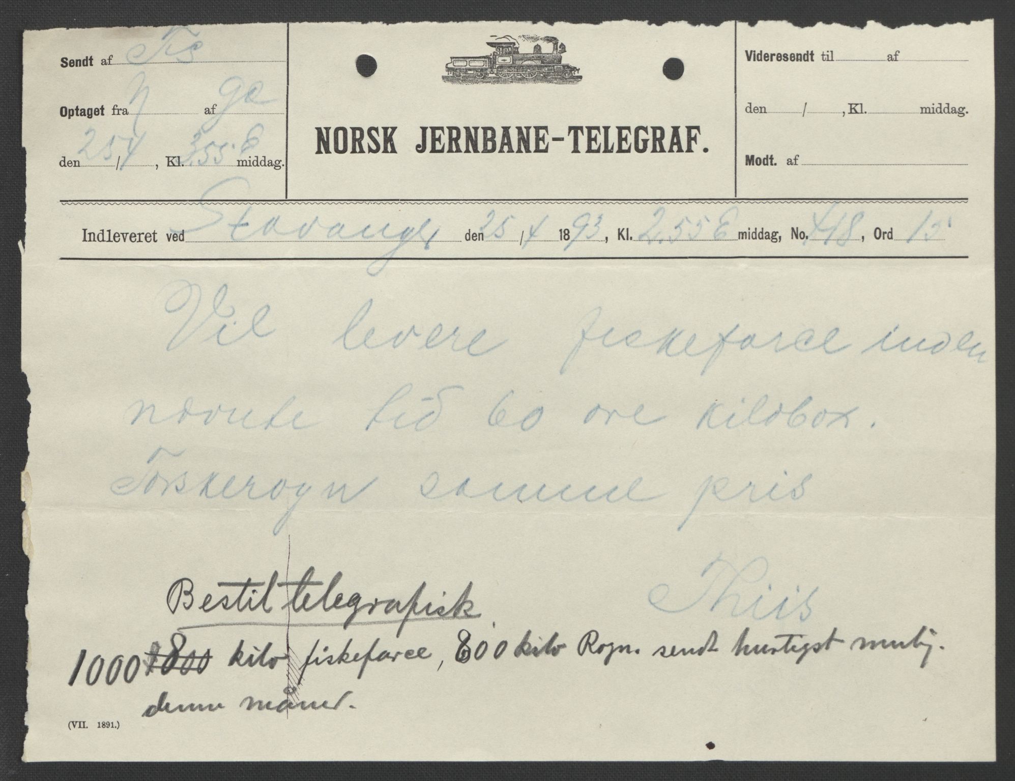 Arbeidskomitéen for Fridtjof Nansens polarekspedisjon, AV/RA-PA-0061/D/L0004: Innk. brev og telegrammer vedr. proviant og utrustning, 1892-1893, p. 807