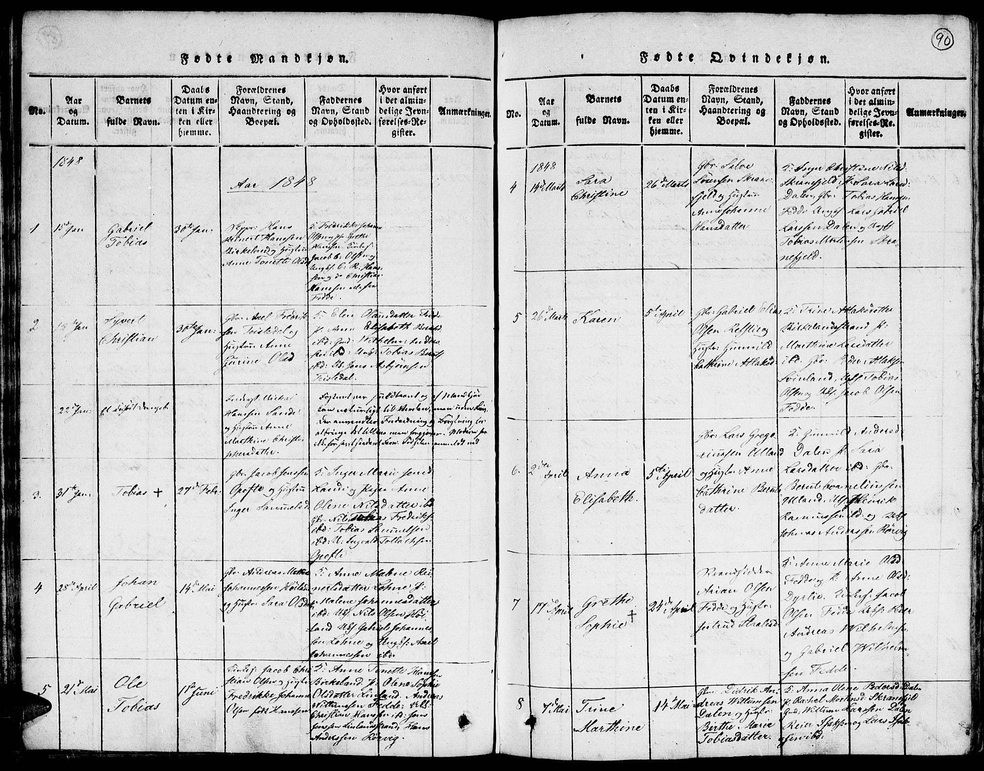 Kvinesdal sokneprestkontor, SAK/1111-0026/F/Fa/Faa/L0001: Parish register (official) no. A 1, 1815-1849, p. 90
