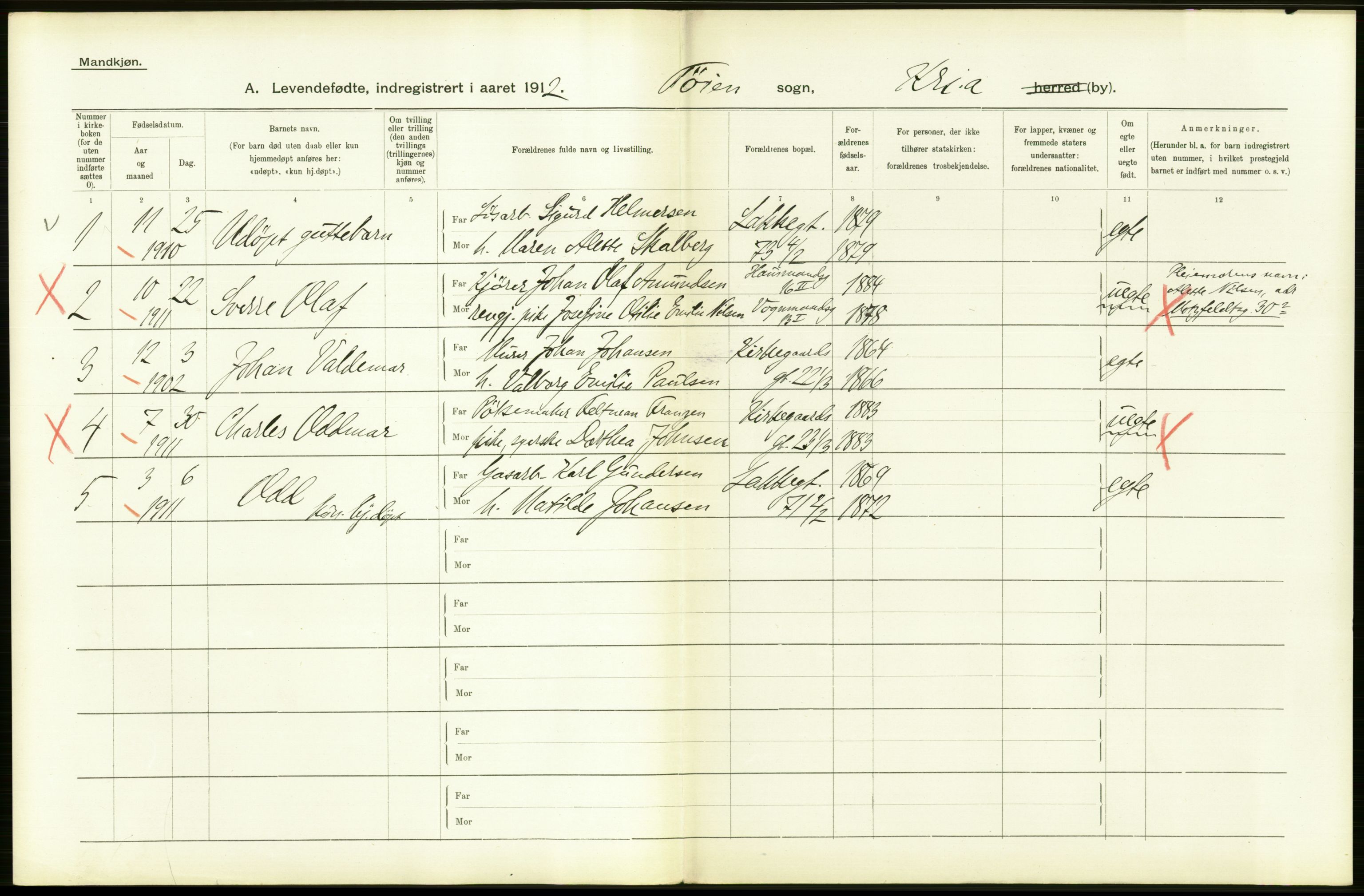 Statistisk sentralbyrå, Sosiodemografiske emner, Befolkning, AV/RA-S-2228/D/Df/Dfb/Dfbb/L0006: Kristiania:  Levendefødte menn og kvinner., 1912, p. 152