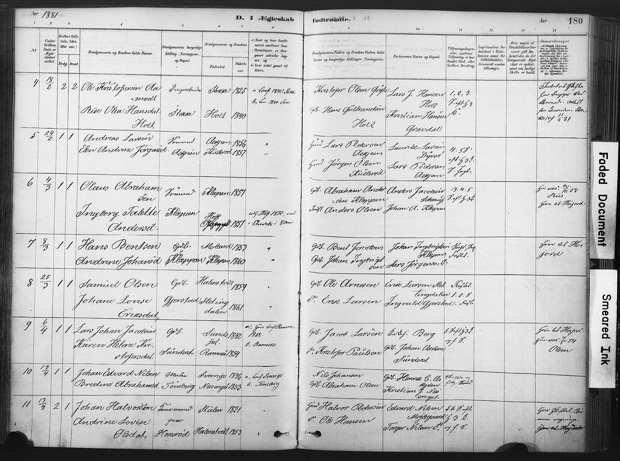 Andebu kirkebøker, AV/SAKO-A-336/F/Fa/L0007: Parish register (official) no. I 7, 1878-1899, p. 180