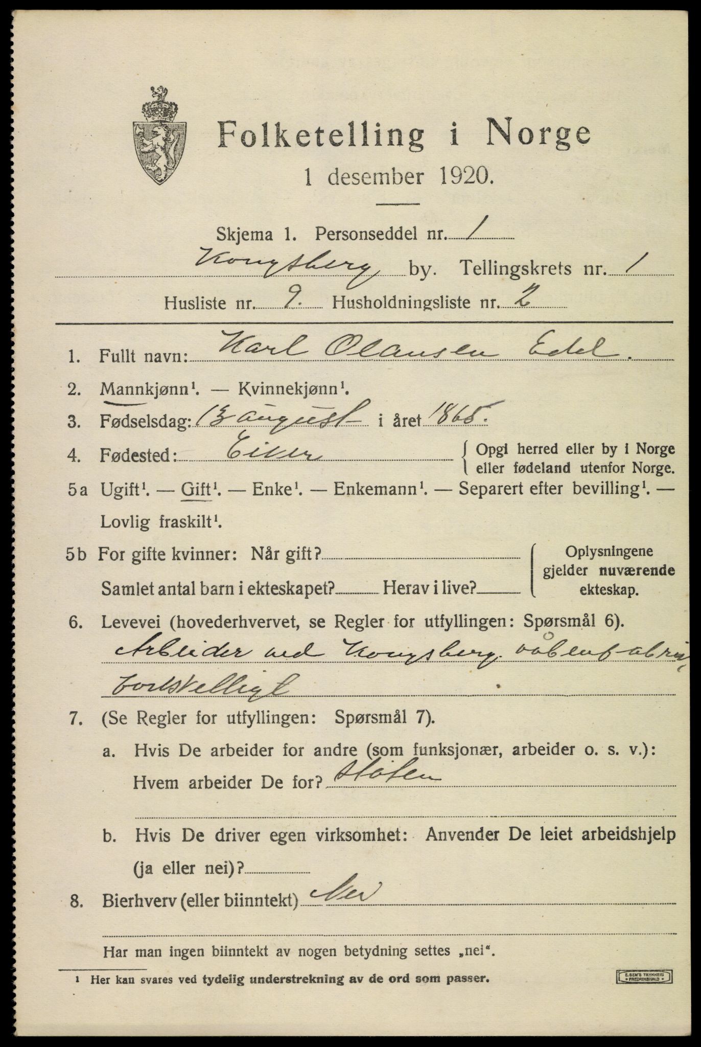 SAKO, 1920 census for Kongsberg, 1920, p. 5814