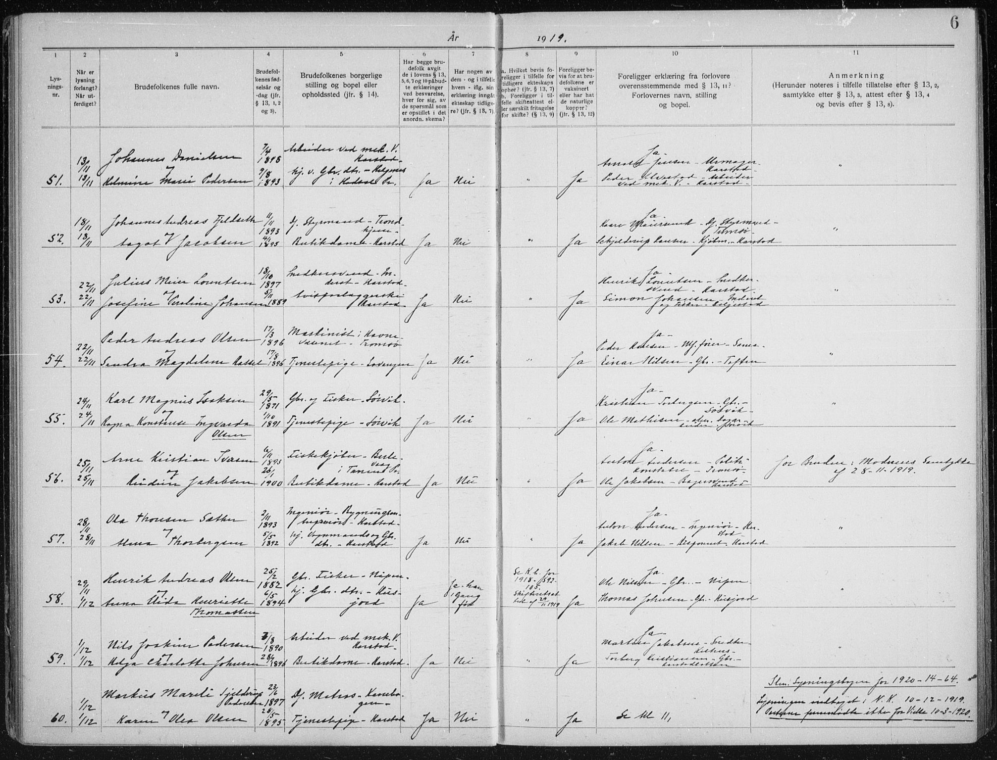 Trondenes sokneprestkontor, AV/SATØ-S-1319/I/Ib/L0099: Banns register no. 99, 1919-1930, p. 6