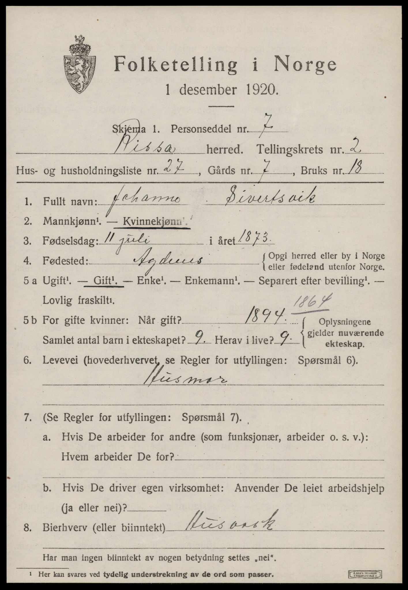 SAT, 1920 census for Rissa, 1920, p. 1951