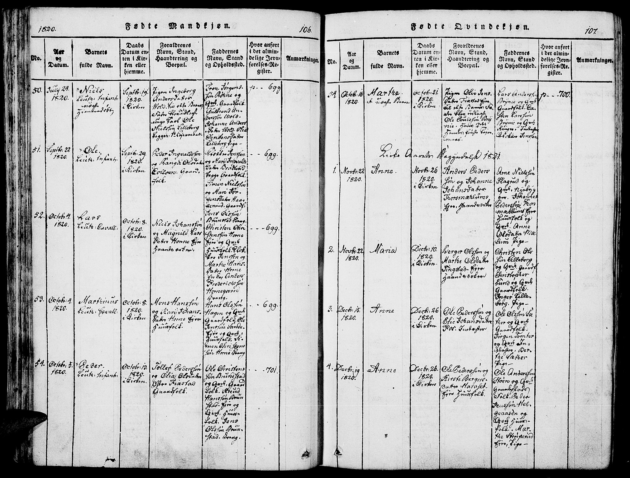 Romedal prestekontor, SAH/PREST-004/K/L0002: Parish register (official) no. 2, 1814-1828, p. 106-107
