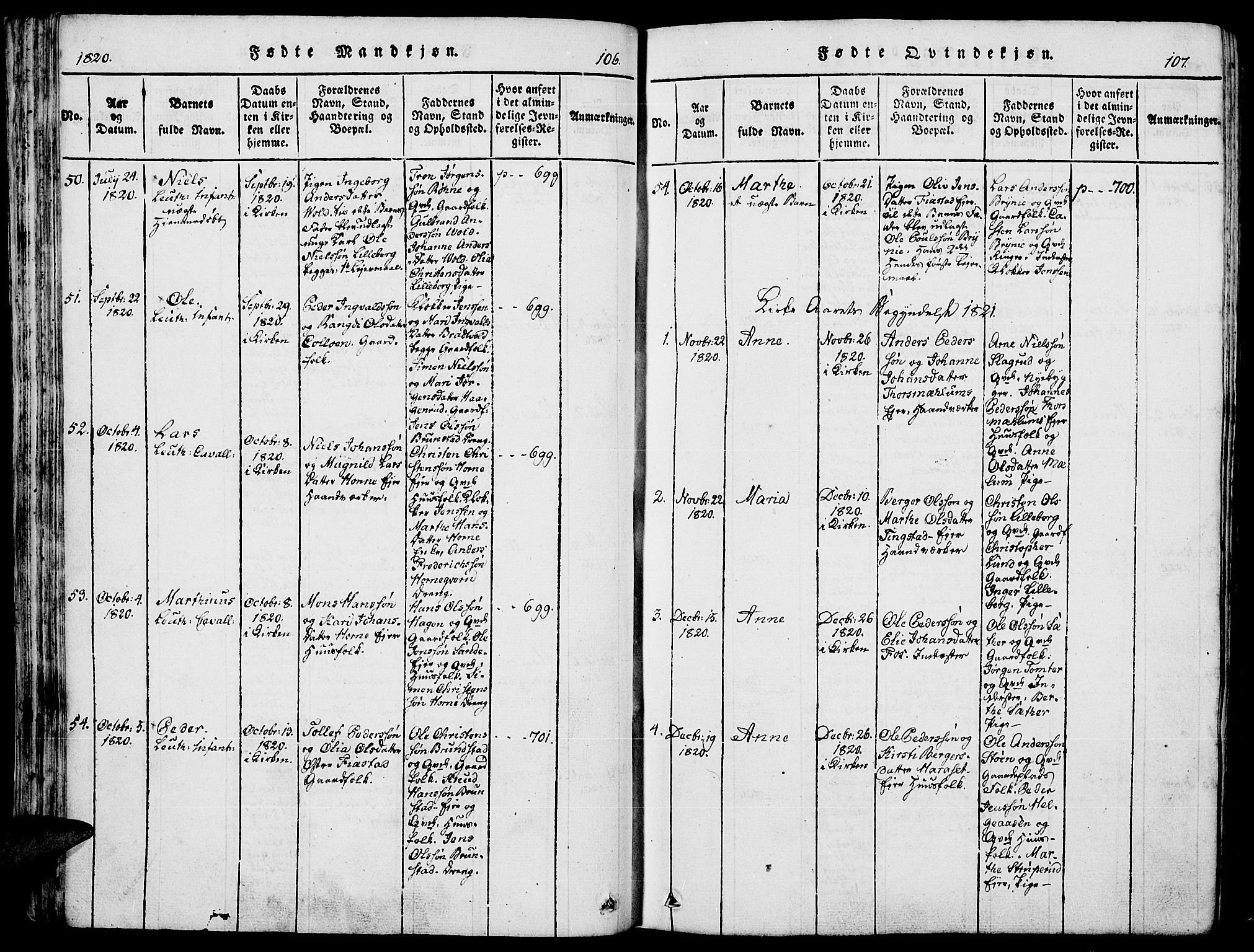 Romedal prestekontor, AV/SAH-PREST-004/K/L0002: Parish register (official) no. 2, 1814-1828, p. 106-107