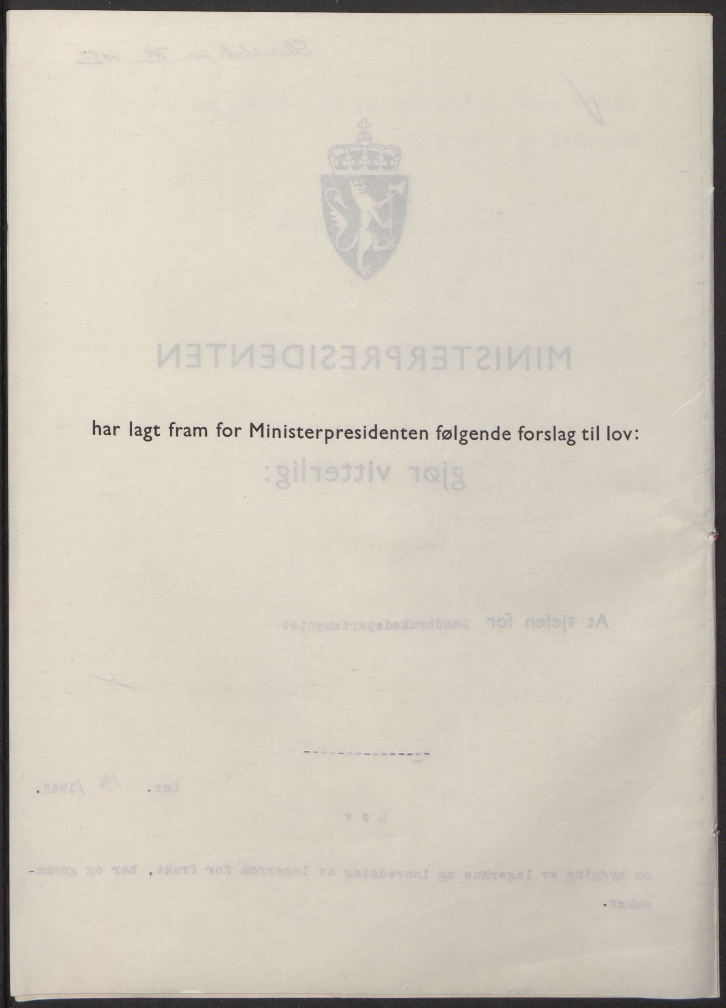 NS-administrasjonen 1940-1945 (Statsrådsekretariatet, de kommisariske statsråder mm), RA/S-4279/D/Db/L0098: Lover II, 1942, p. 406