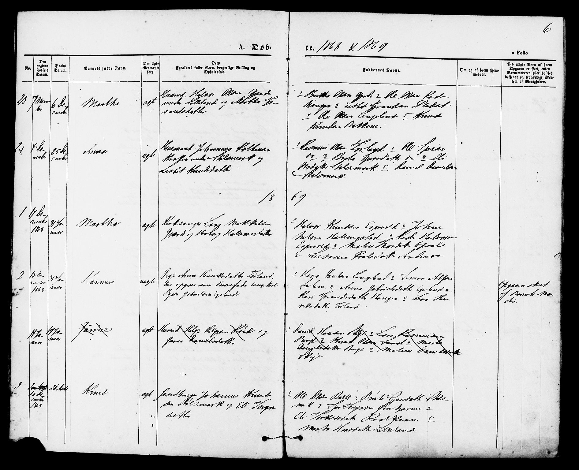 Vikedal sokneprestkontor, AV/SAST-A-101840/01/IV: Parish register (official) no. A 7, 1868-1883, p. 6