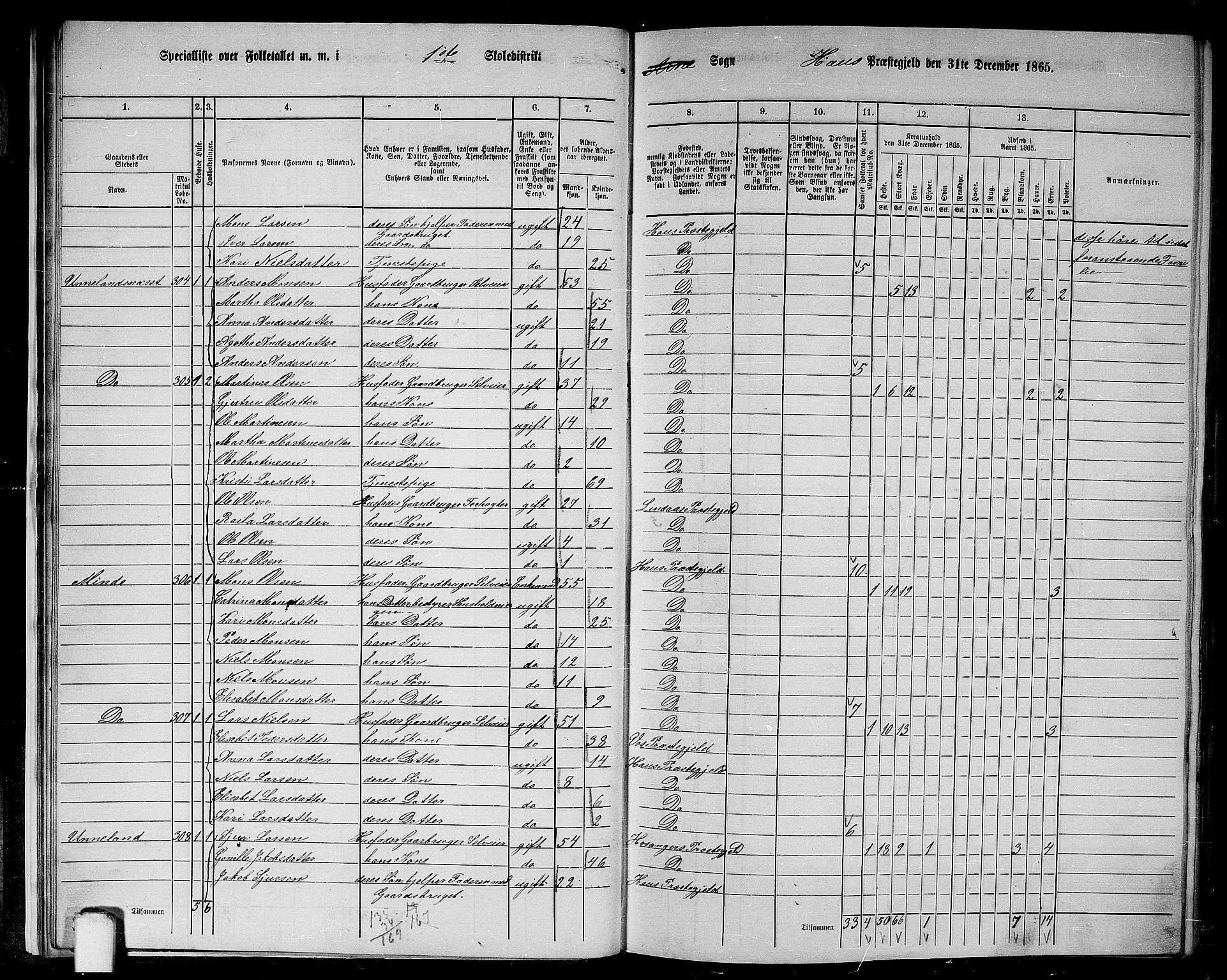 RA, 1865 census for Haus, 1865, p. 22