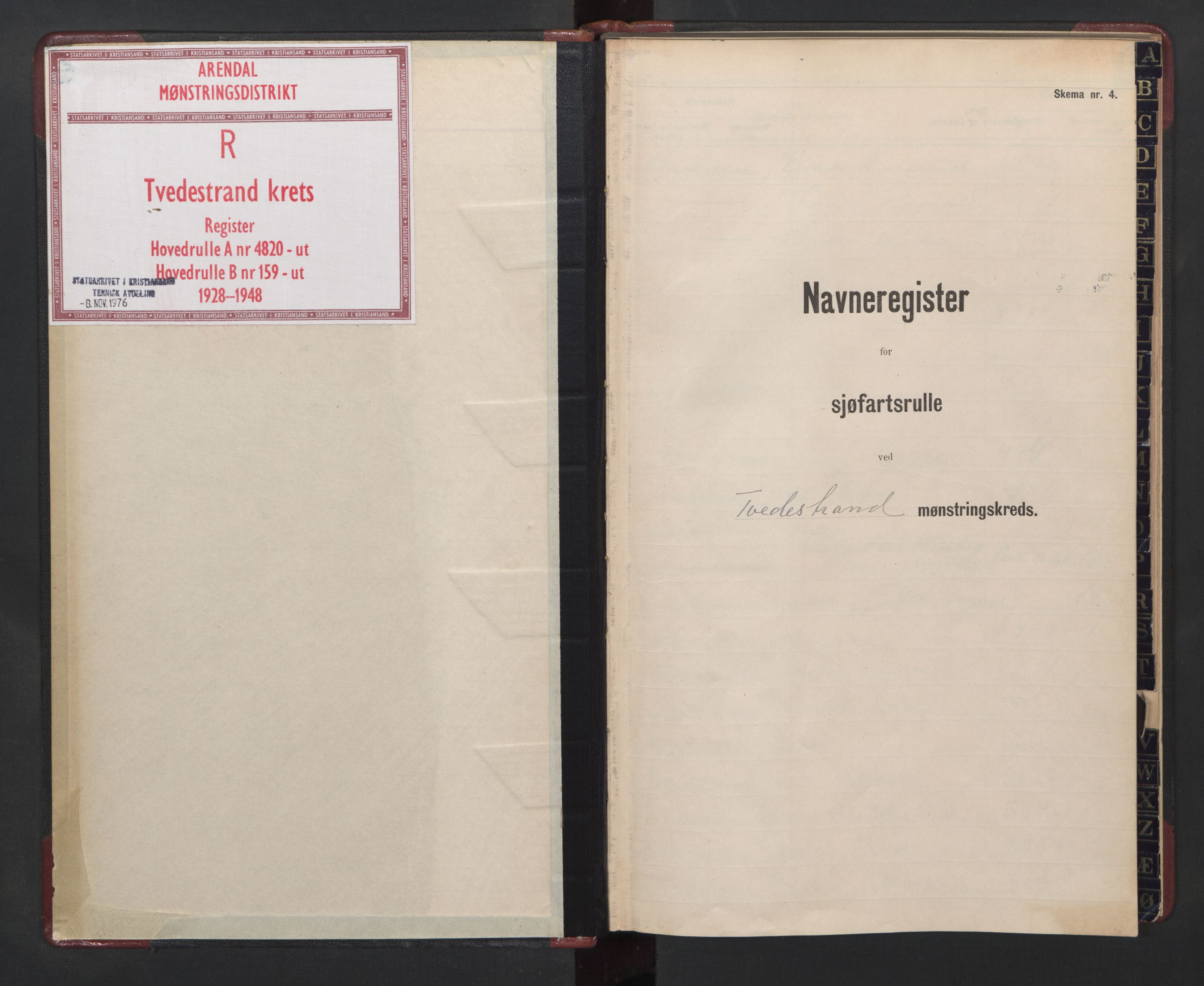 Tvedestrand mønstringskrets, SAK/2031-0011/F/Fb/L0011: Register til hovedrulle A nr 4820-ut (nr 5139) og hovedrulle B nr 159-ut (nr 288), R-12, 1928-1948, p. 2