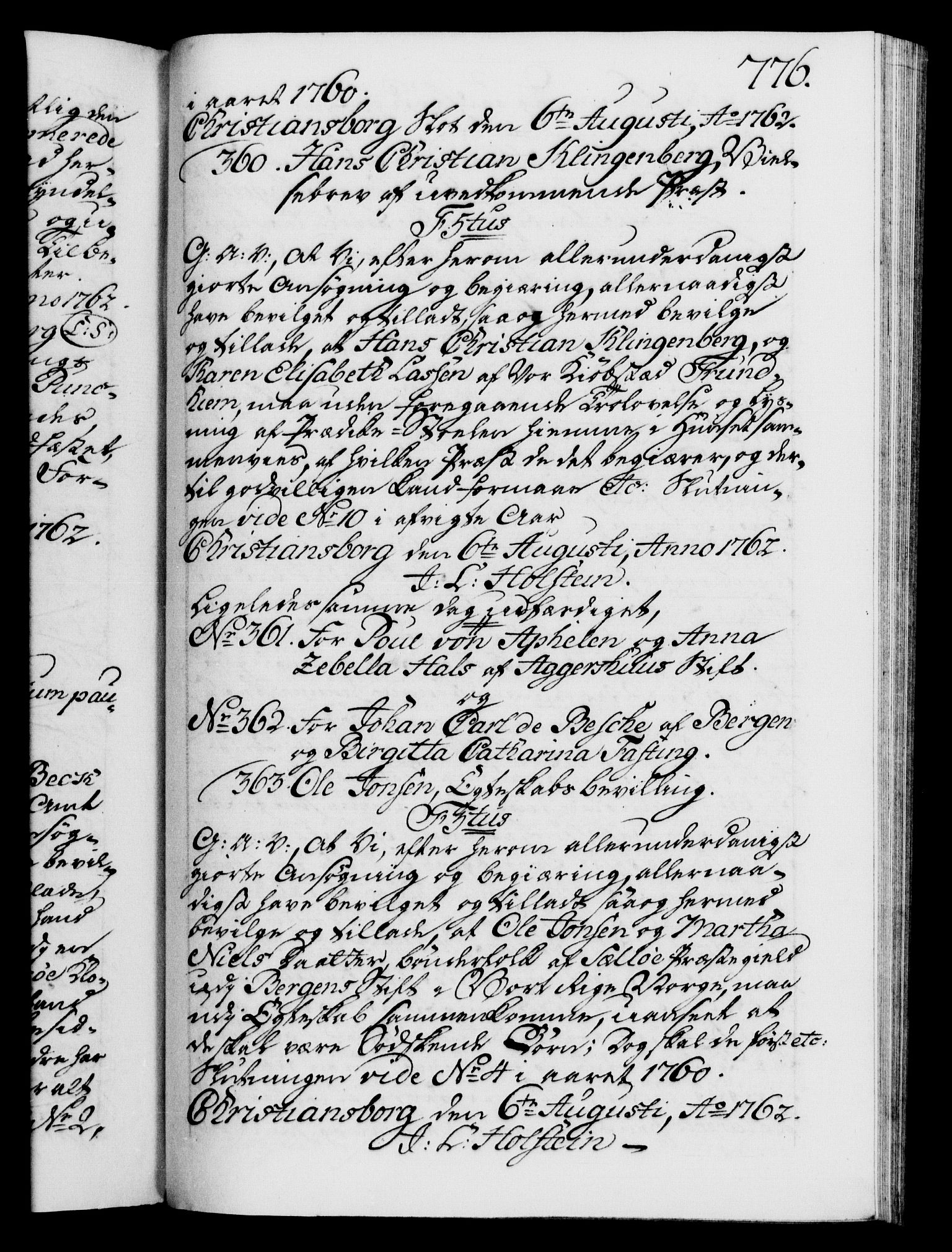 Danske Kanselli 1572-1799, AV/RA-EA-3023/F/Fc/Fca/Fcaa/L0041: Norske registre, 1760-1762, p. 776a