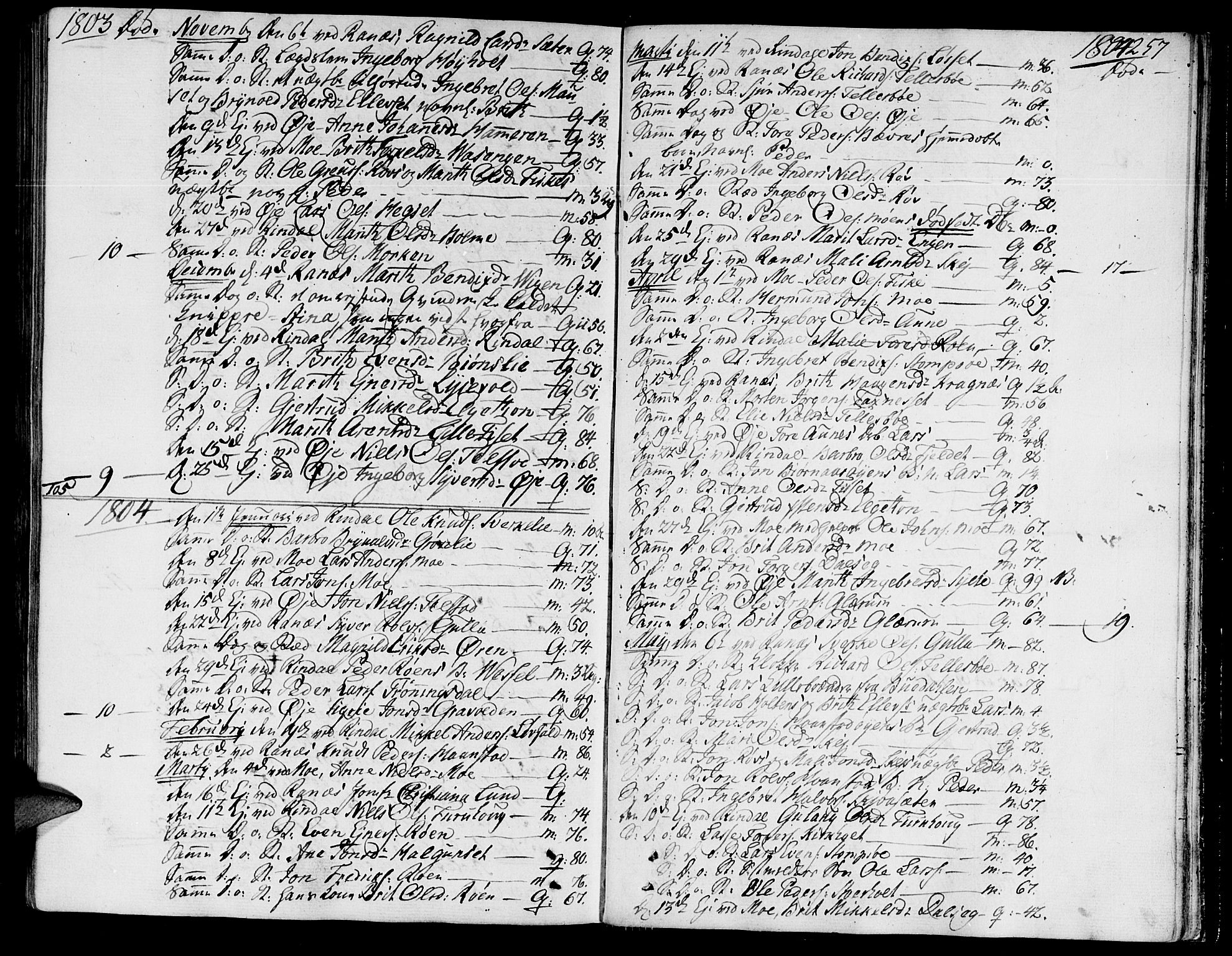 Ministerialprotokoller, klokkerbøker og fødselsregistre - Møre og Romsdal, AV/SAT-A-1454/595/L1040: Parish register (official) no. 595A02, 1797-1819, p. 257